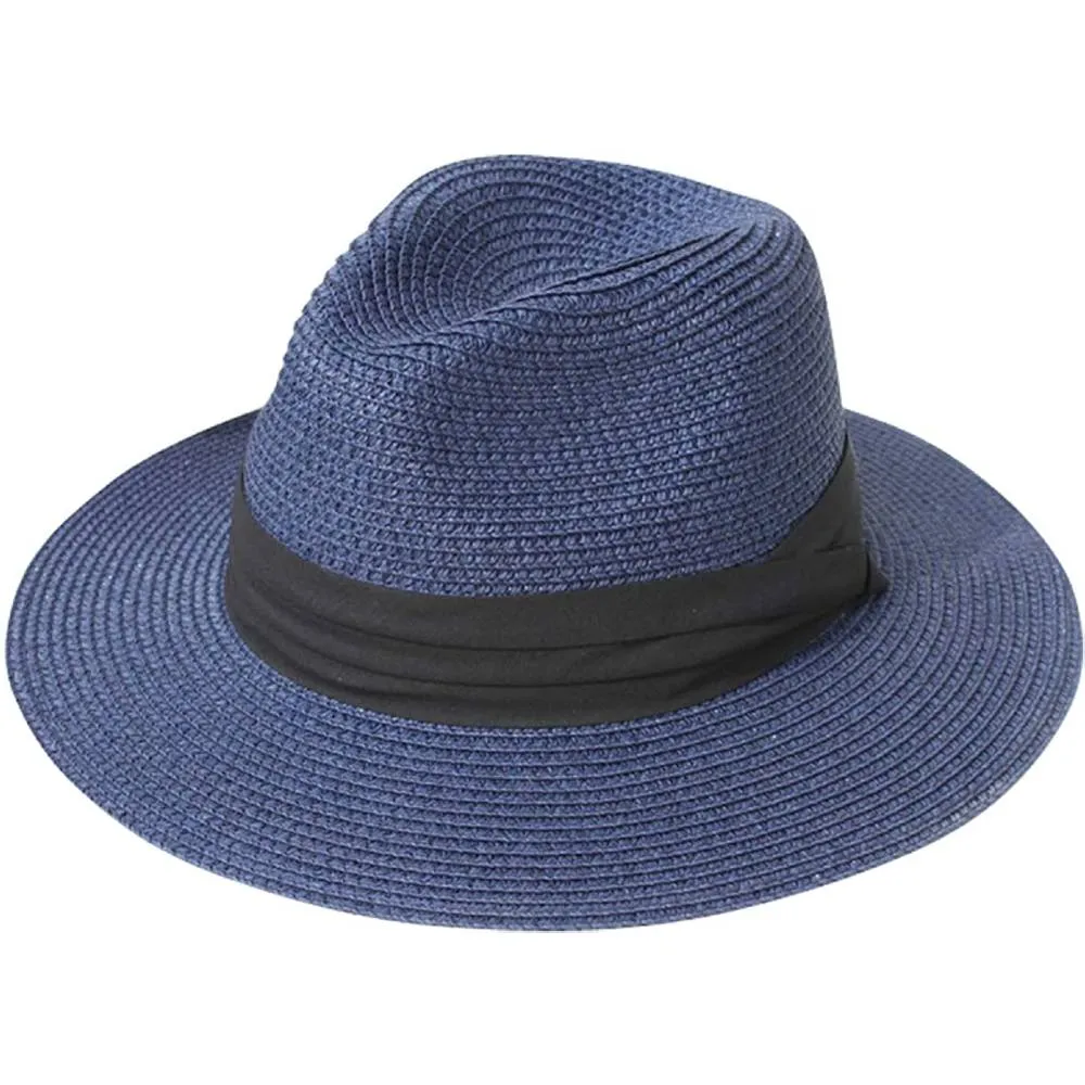 Lanzom Women Wide Brim Straw Panama Roll up Hat Belt Buckle Fedora Beach Sun Hat UPF50  | Multiple Colors