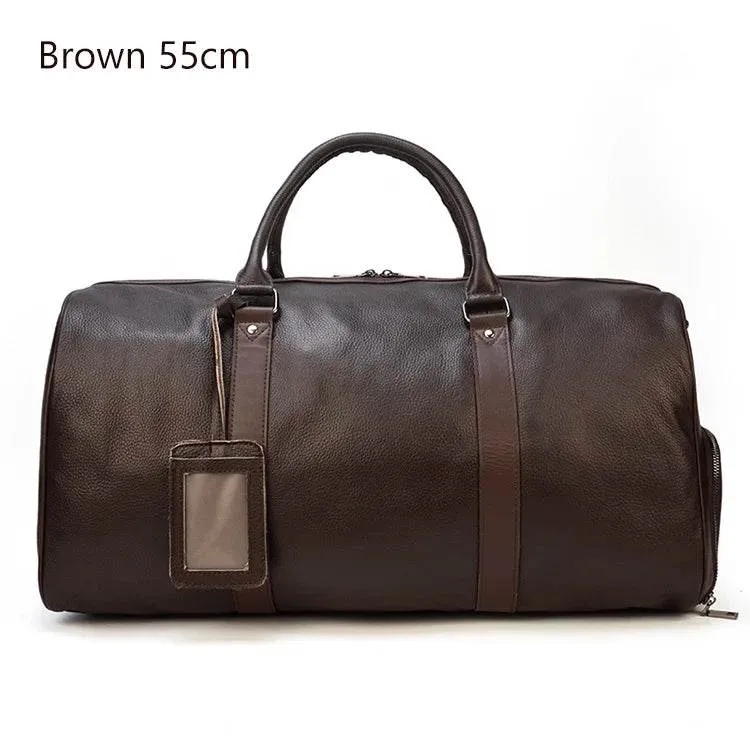 Large Capacity Men’s Genuine Leather Duffel for Travel and Fitness