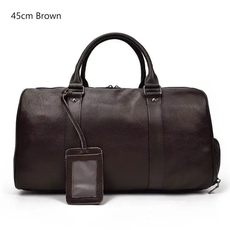 Large Capacity Men’s Genuine Leather Duffel for Travel and Fitness