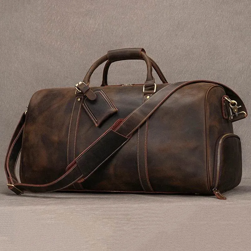 Large Capacity Men’s Genuine Leather Duffel for Travel and Fitness