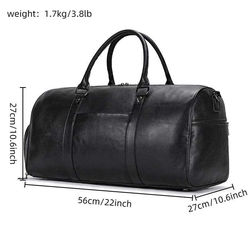 Large Capacity Men’s Genuine Leather Duffel for Travel and Fitness