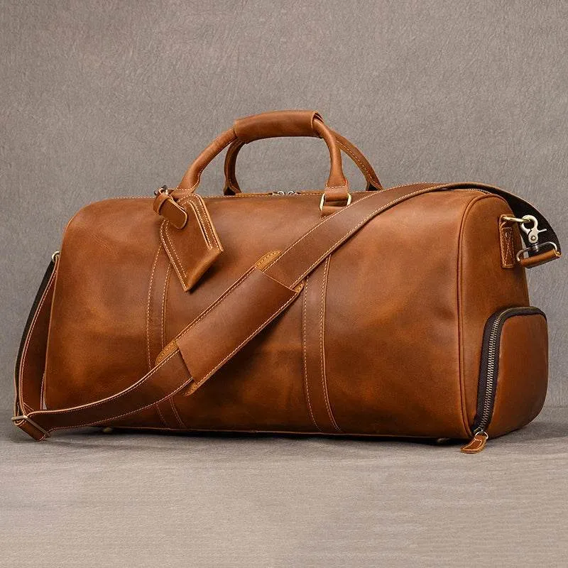 Large Capacity Men’s Genuine Leather Duffel for Travel and Fitness