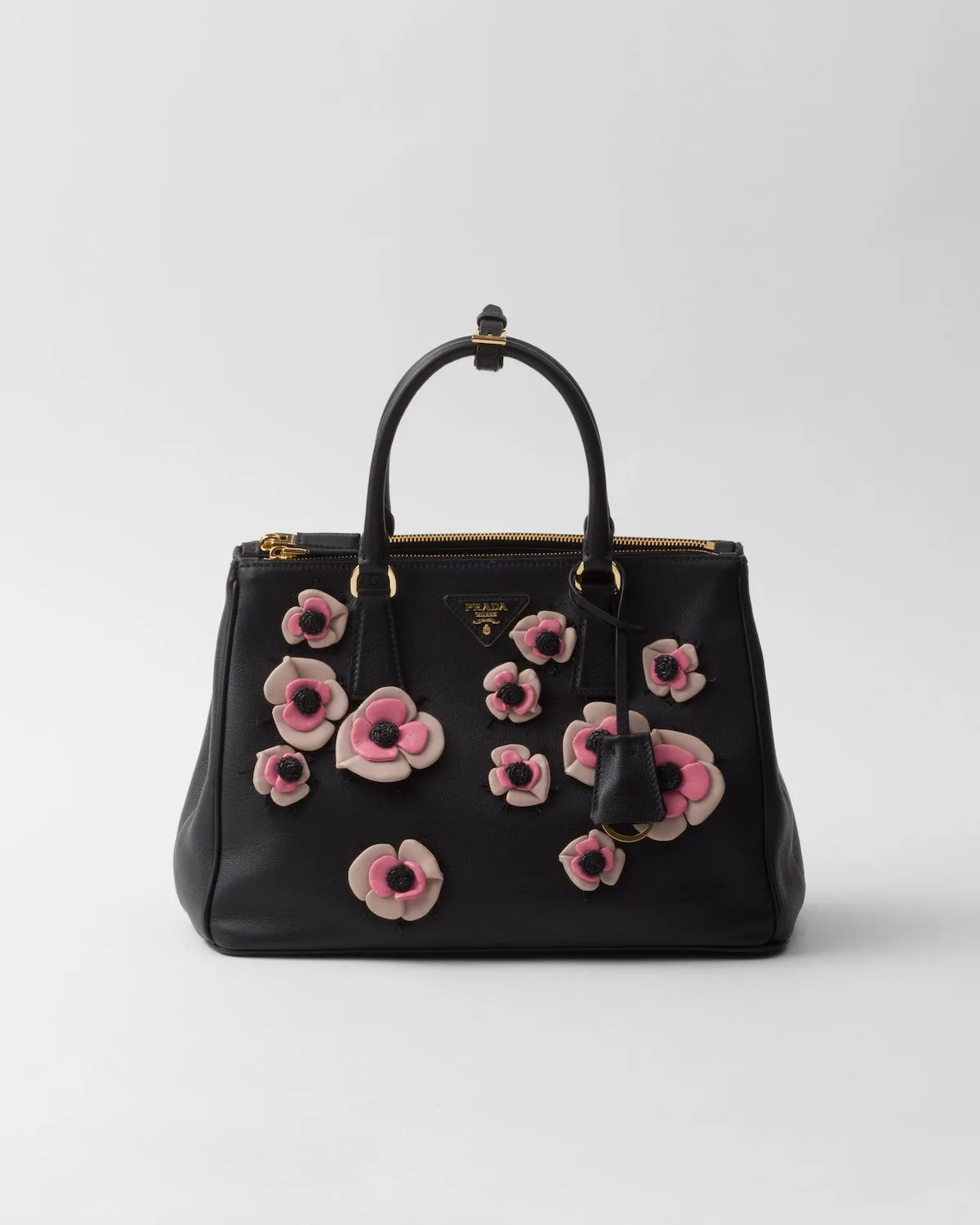 Large Prada Galleria Leather Bag With Floral Appliqués
