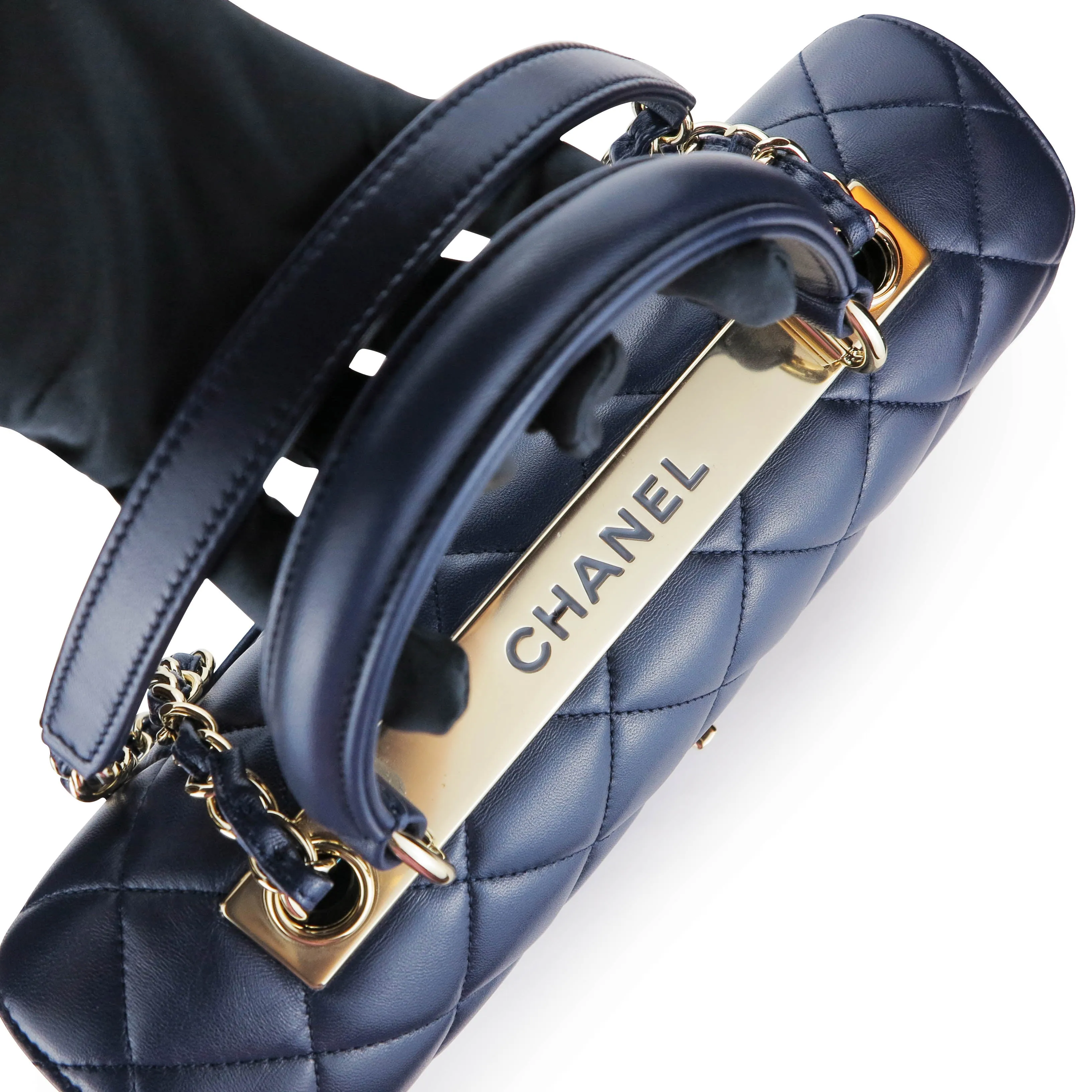 Large Trendy CC Handle Flap Bag in Navy Blue Lambskin