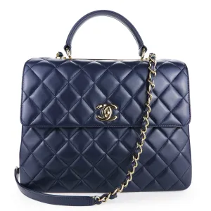 Large Trendy CC Handle Flap Bag in Navy Blue Lambskin