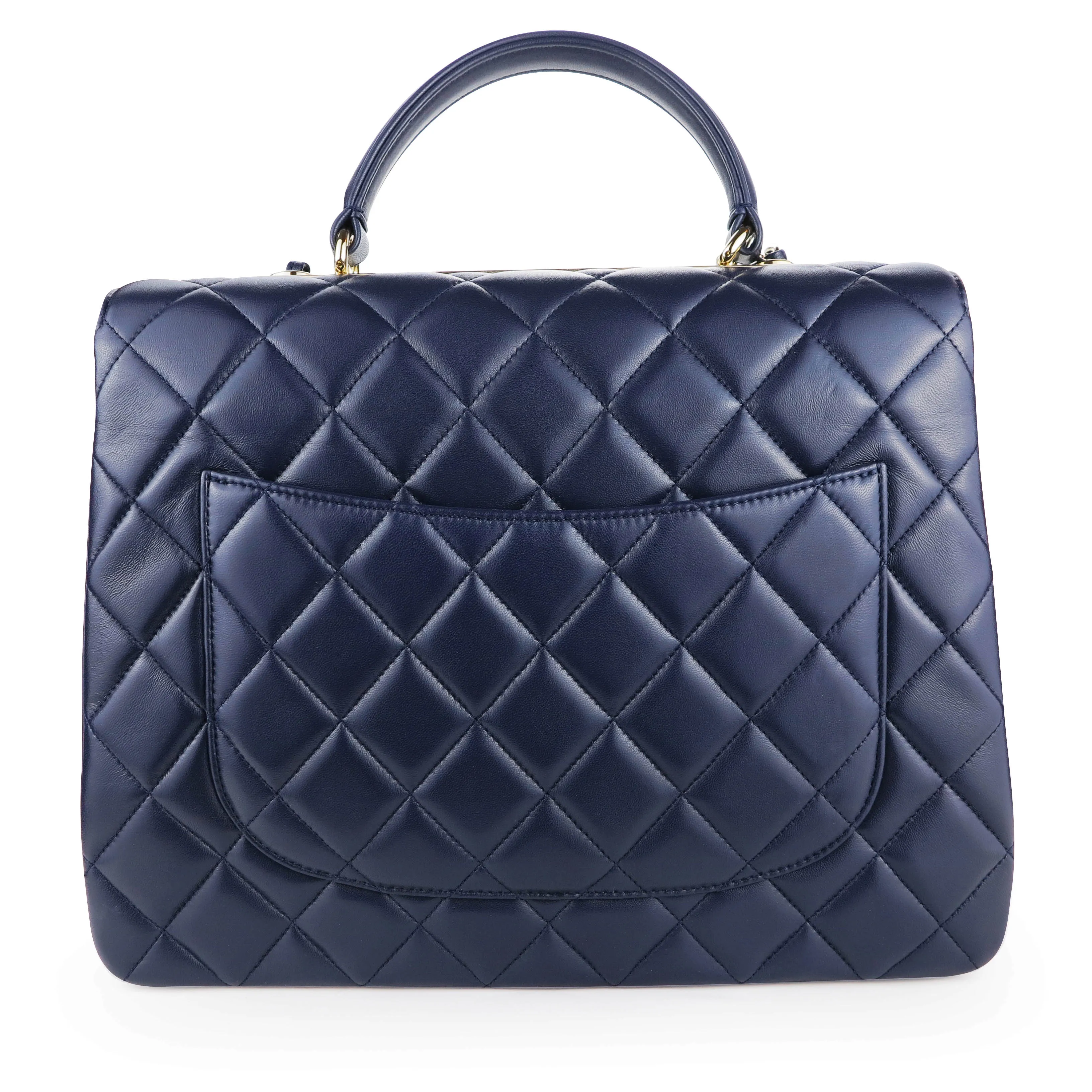 Large Trendy CC Handle Flap Bag in Navy Blue Lambskin