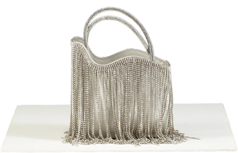 Le Silla Ivy Silver Rhinestone Fringe Mini Bag