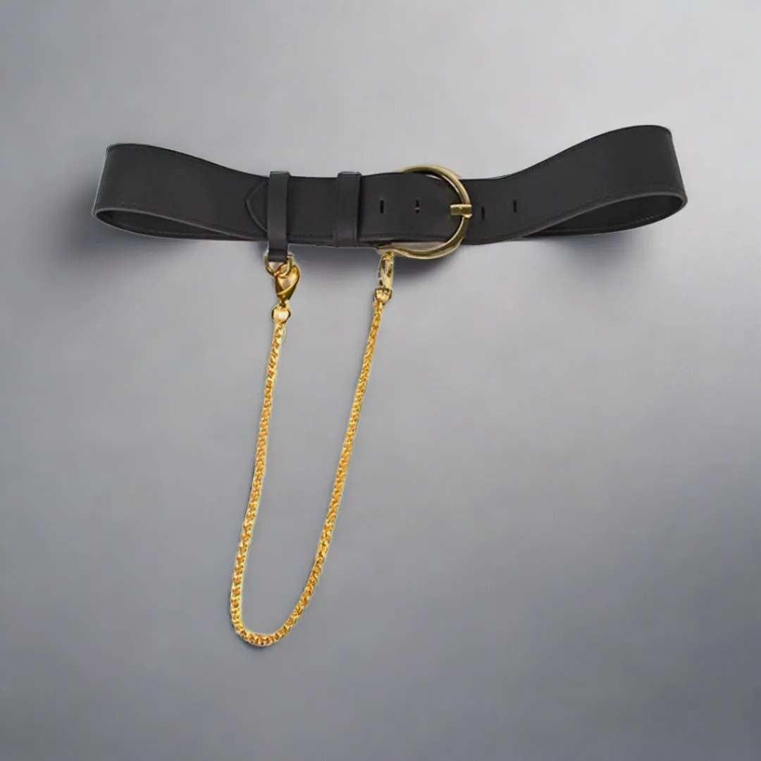 Leather Belt with Gold Chain