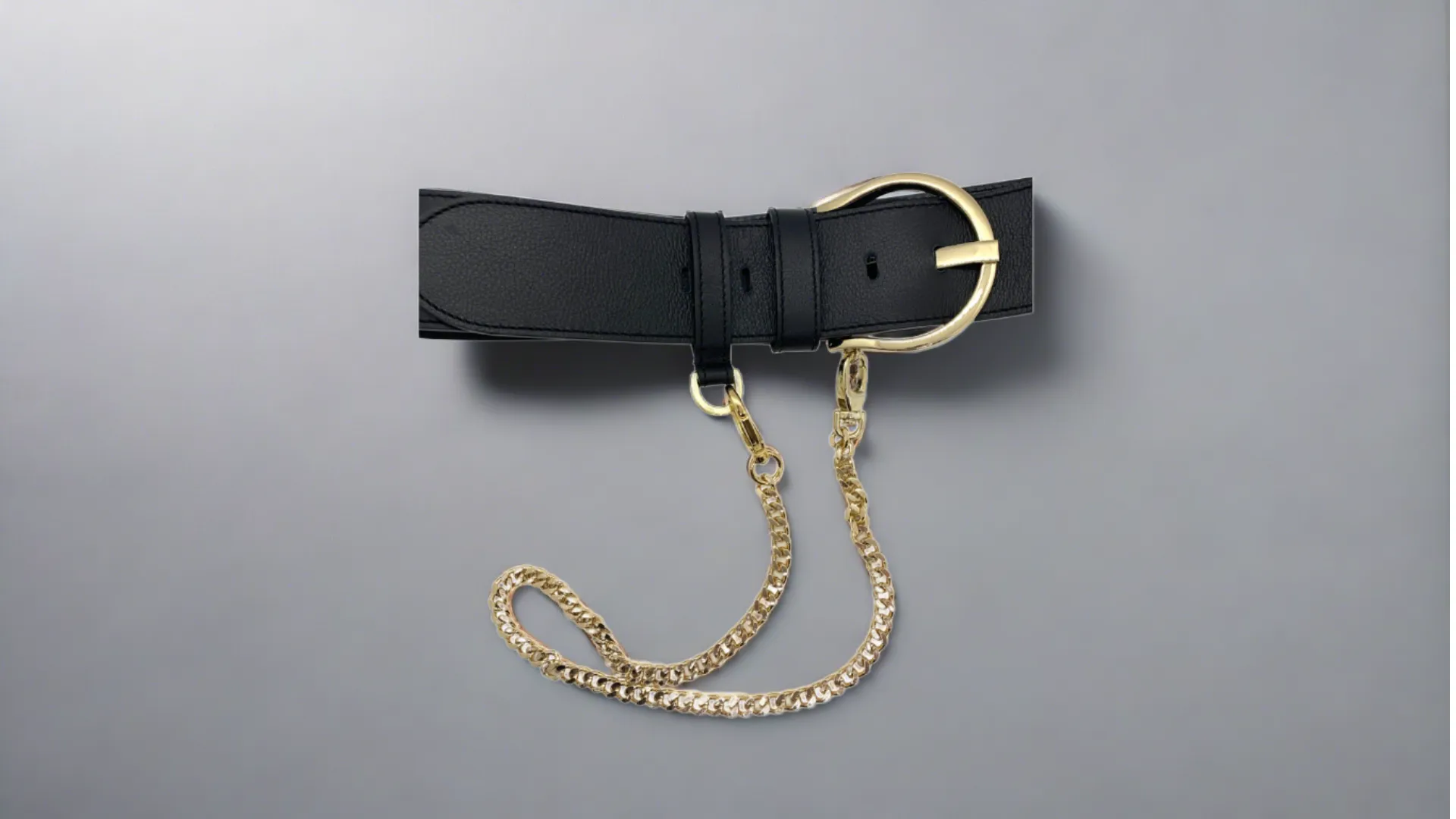 Leather Belt with Gold Chain