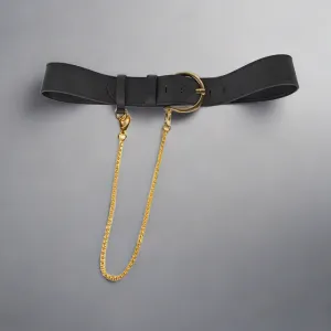 Leather Belt with Gold Chain