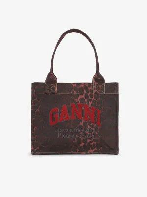 Leopard Print Large Canvas Tote Bag - Racing Red
