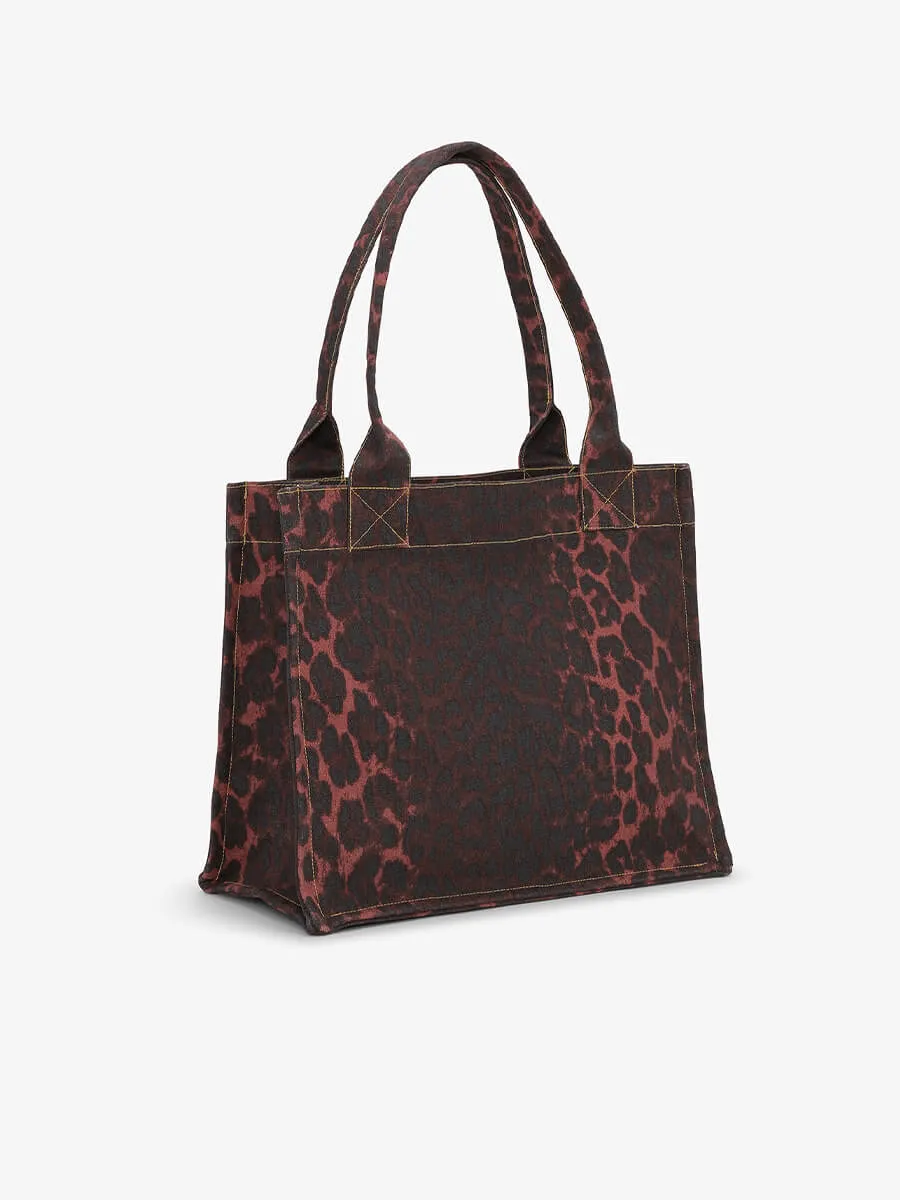 Leopard Print Large Canvas Tote Bag - Racing Red