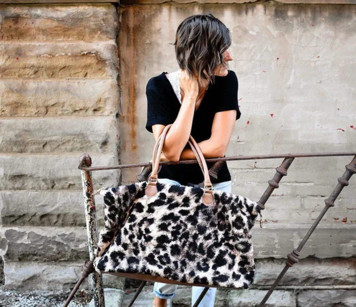 Leopard print Sherpa weekender bag