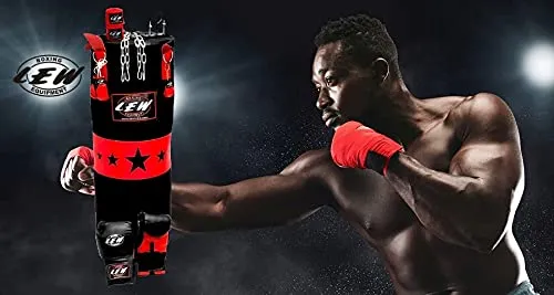 LEW Punching Bag Combo 9 Piece Boxing Set Filled with Heavy Bag Gloves Ceiling Hook Chains Hand Wraps Training Kickboxing Muay Thai MMA Boxing Punching Bag