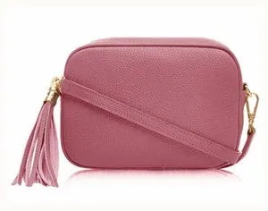Light Grey Leather Tassel Cross Body Bag