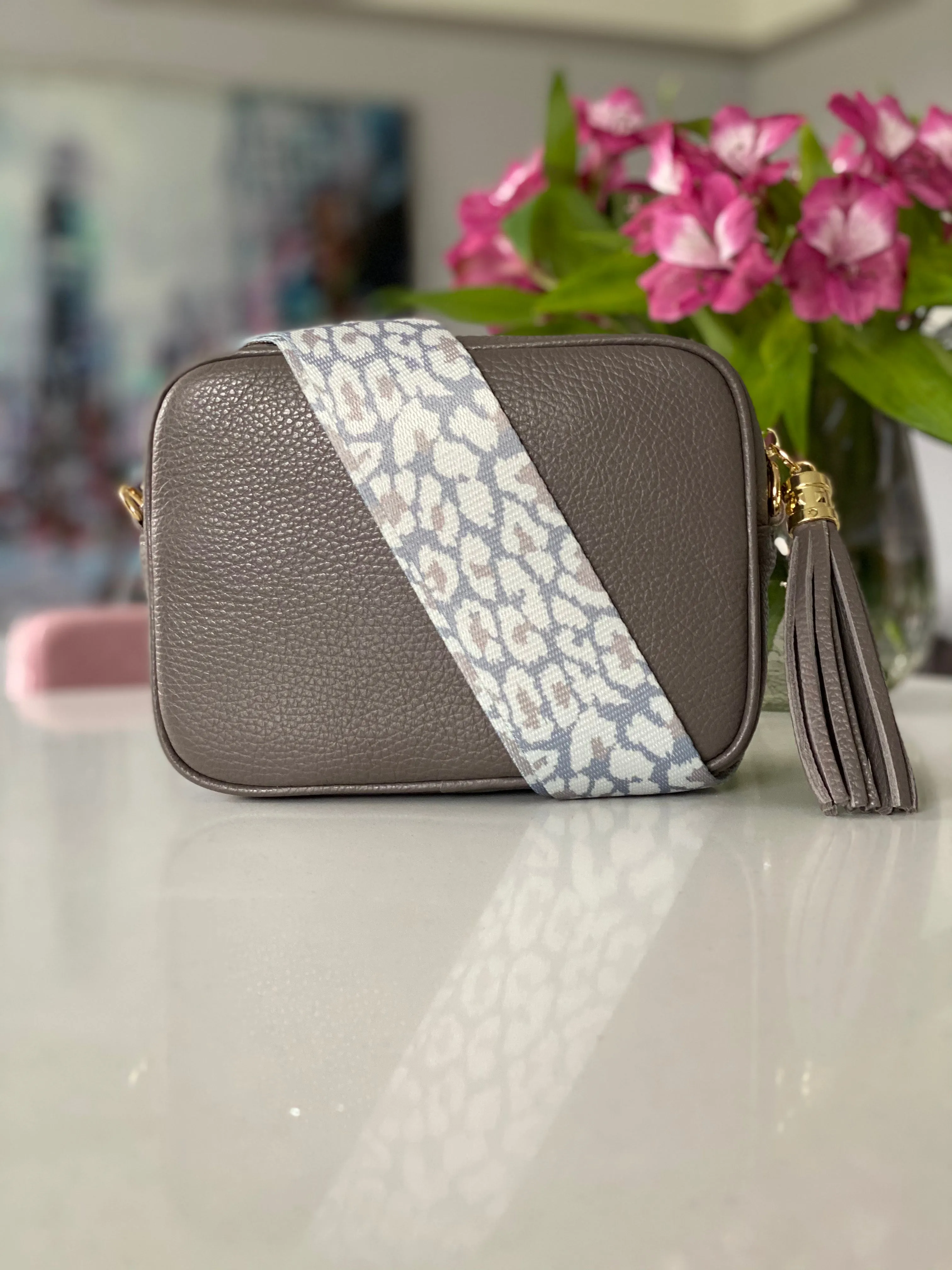 Light Grey Leather Tassel Cross Body Bag