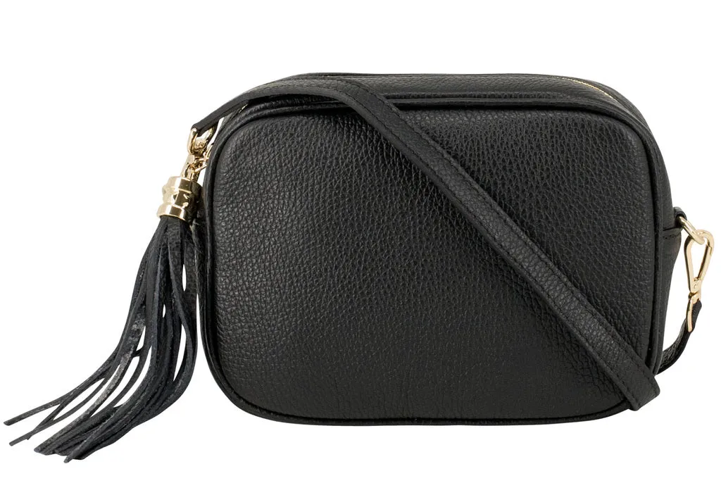 Light Grey Leather Tassel Cross Body Bag