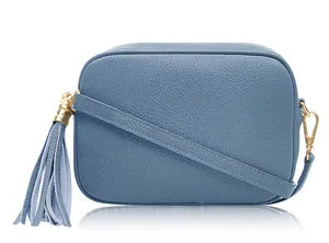 Light Grey Leather Tassel Cross Body Bag