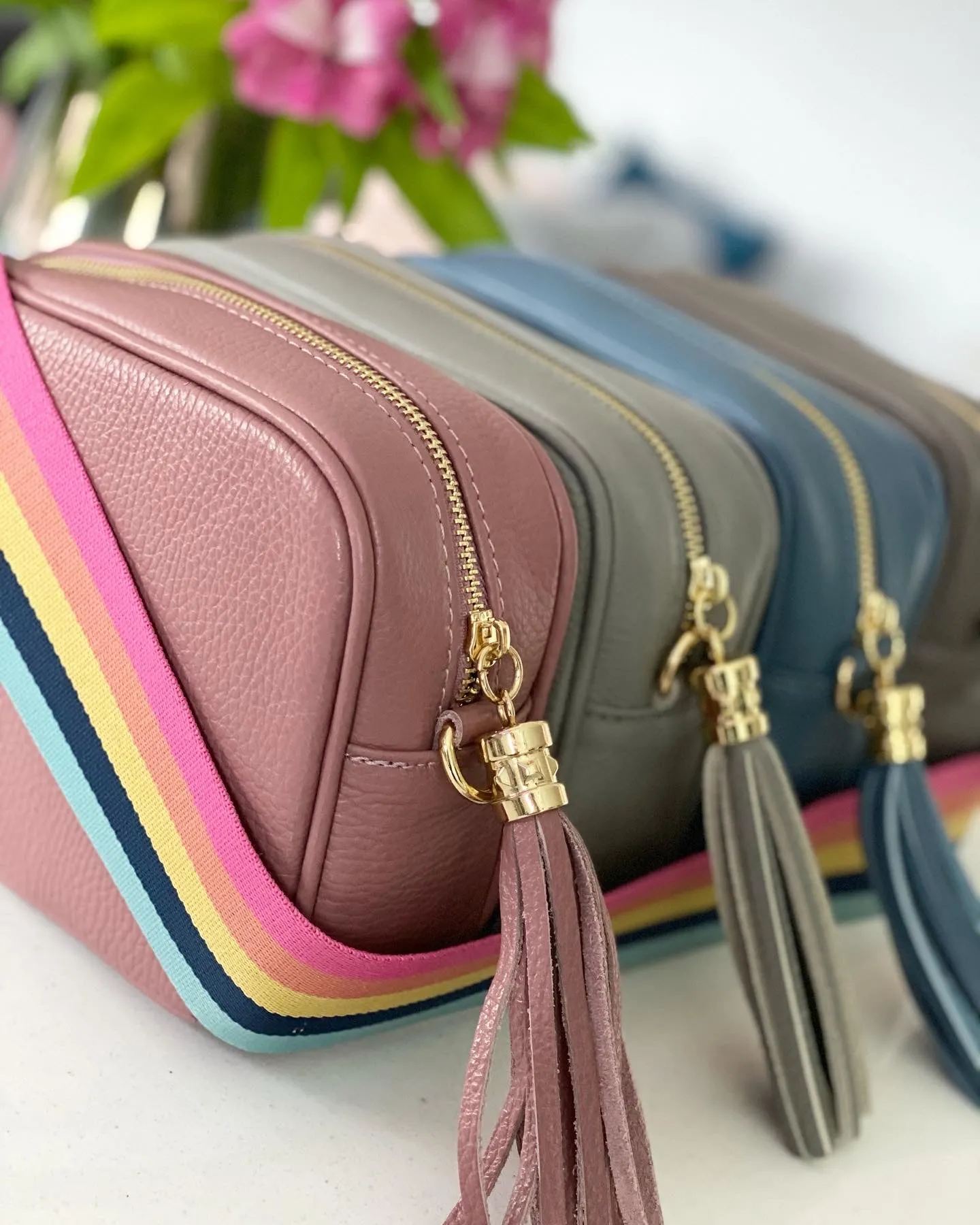 Light Grey Leather Tassel Cross Body Bag