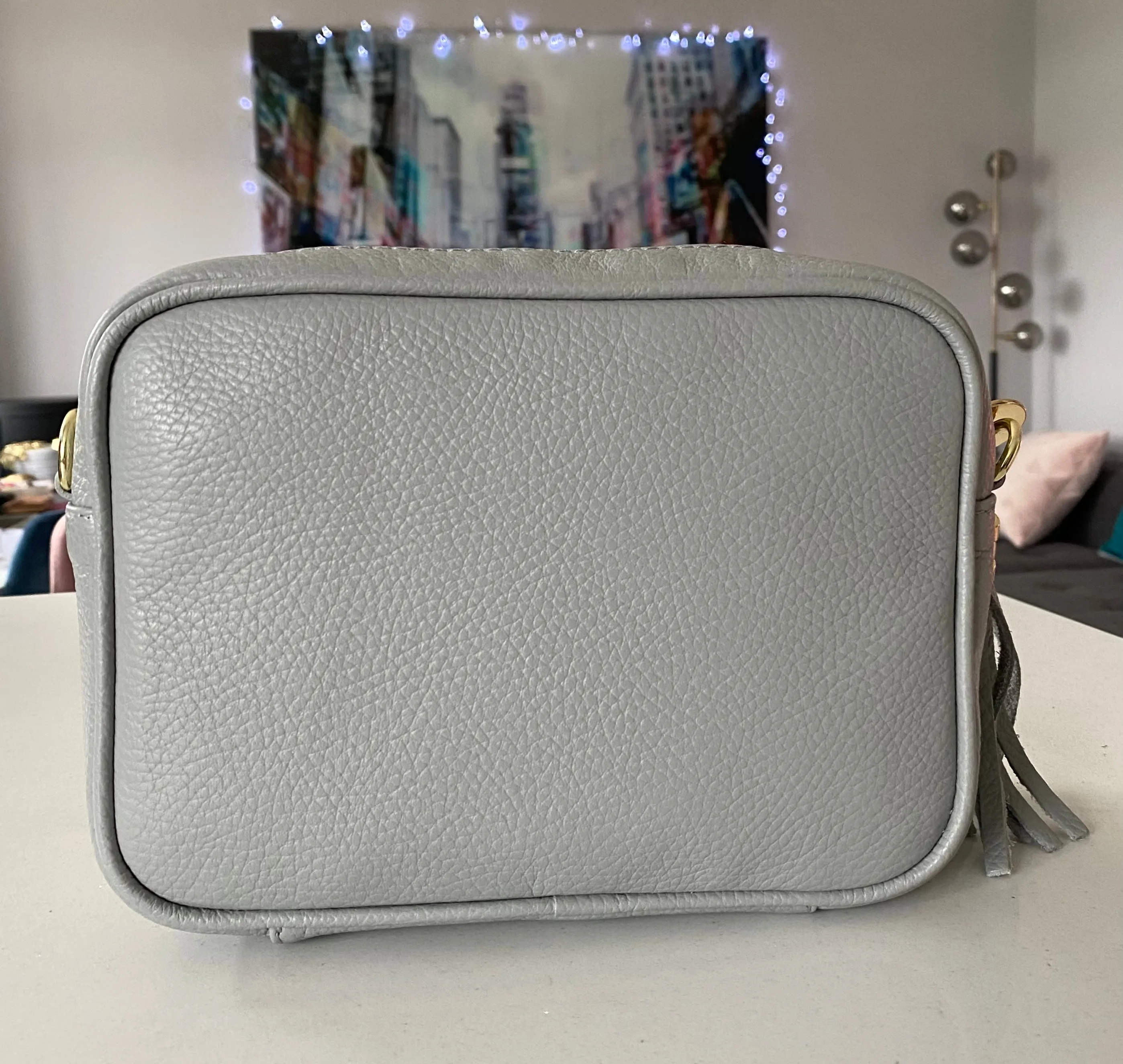 Light Grey Leather Tassel Cross Body Bag