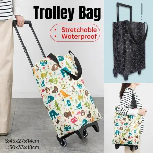 Lightweight Folding Shopping Cart Trolley with Wheels Retractable Tote Bag