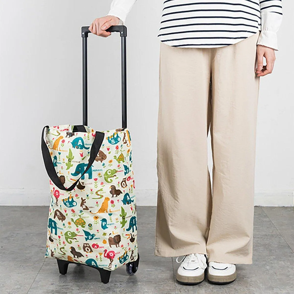Lightweight Folding Shopping Cart Trolley with Wheels Retractable Tote Bag