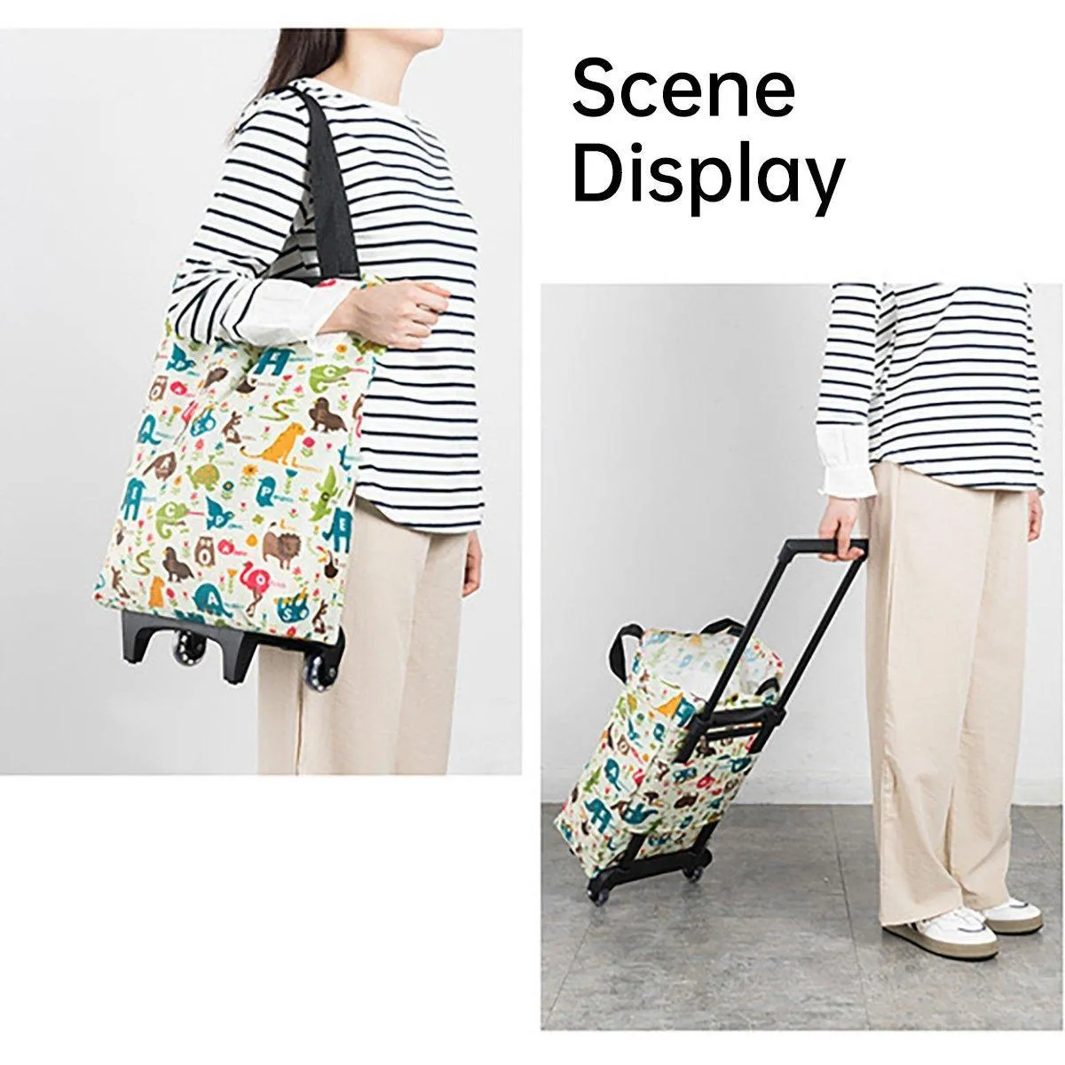 Lightweight Folding Shopping Cart Trolley with Wheels Retractable Tote Bag