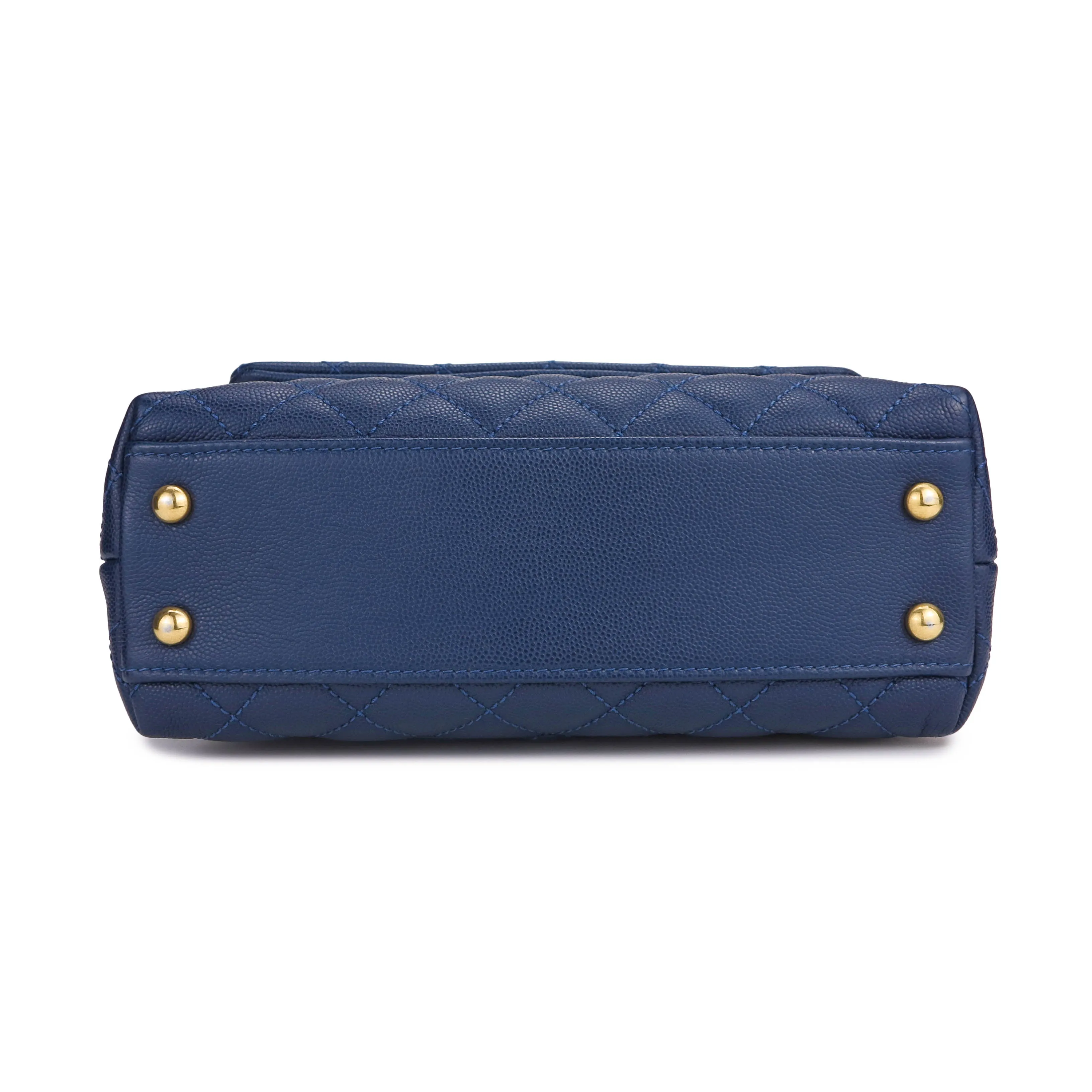 Lizard Mini Coco Handle Bag in Navy Caviar