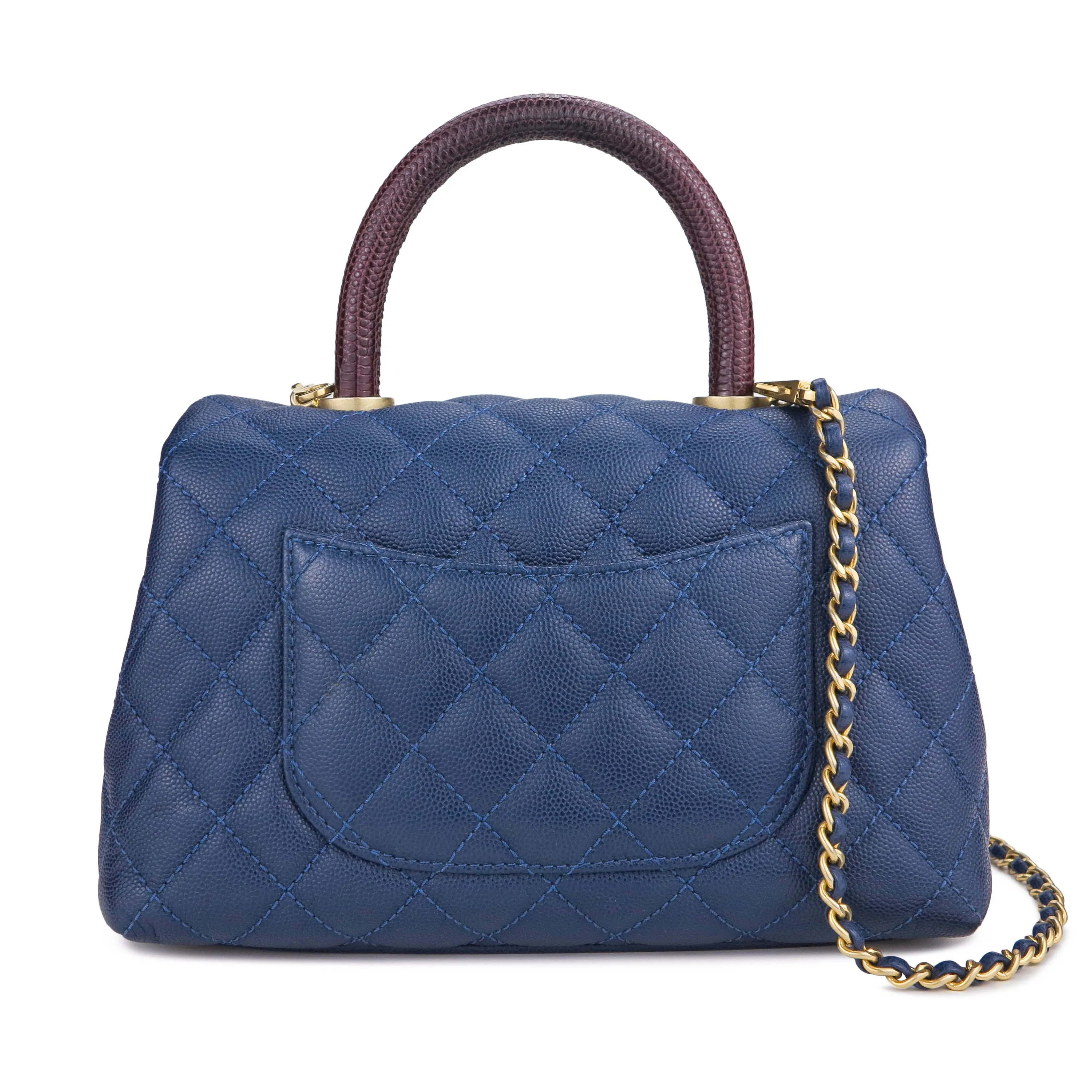 Lizard Mini Coco Handle Bag in Navy Caviar