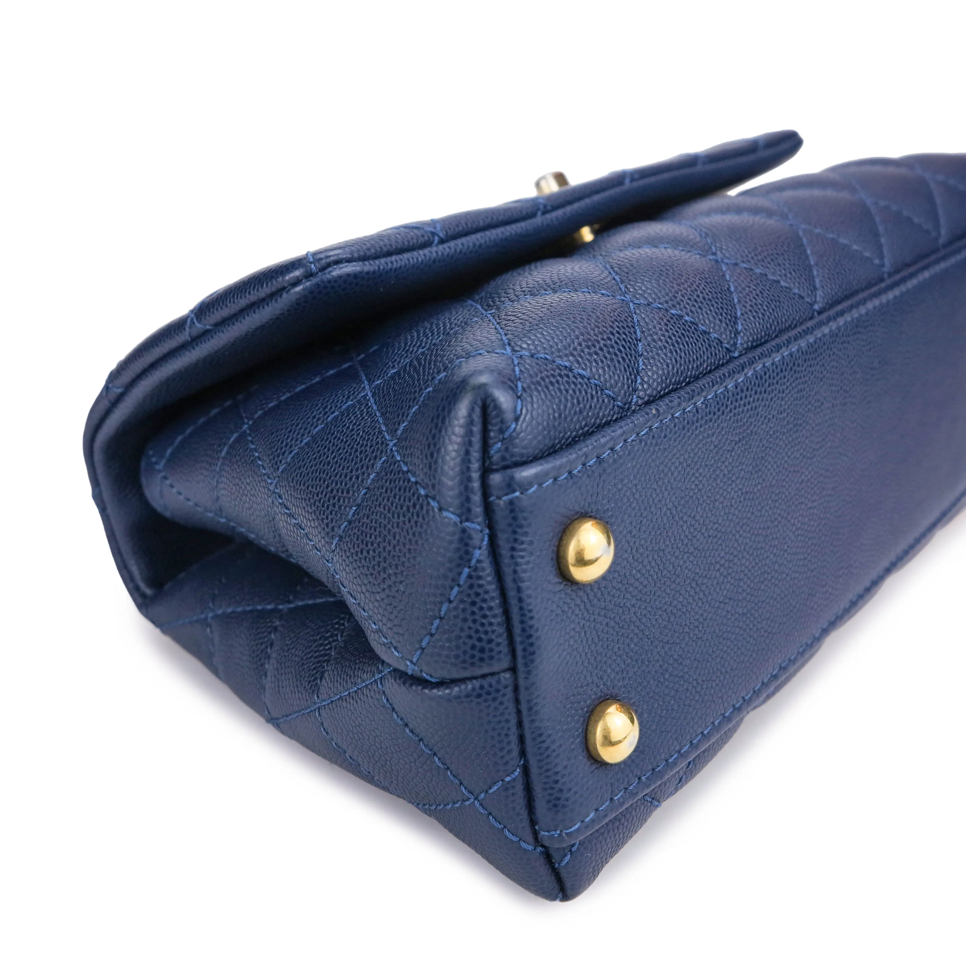 Lizard Mini Coco Handle Bag in Navy Caviar