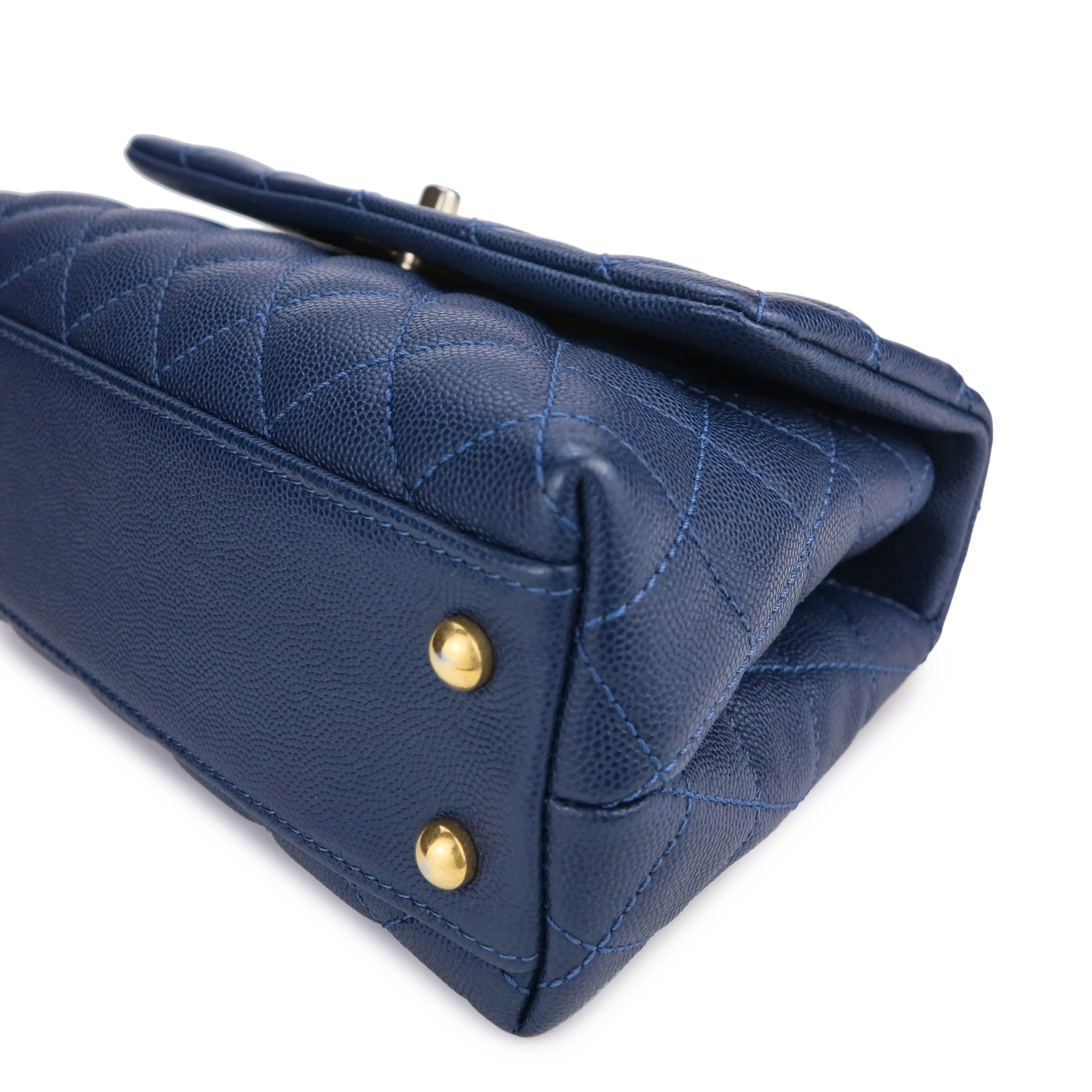 Lizard Mini Coco Handle Bag in Navy Caviar