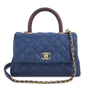 Lizard Mini Coco Handle Bag in Navy Caviar