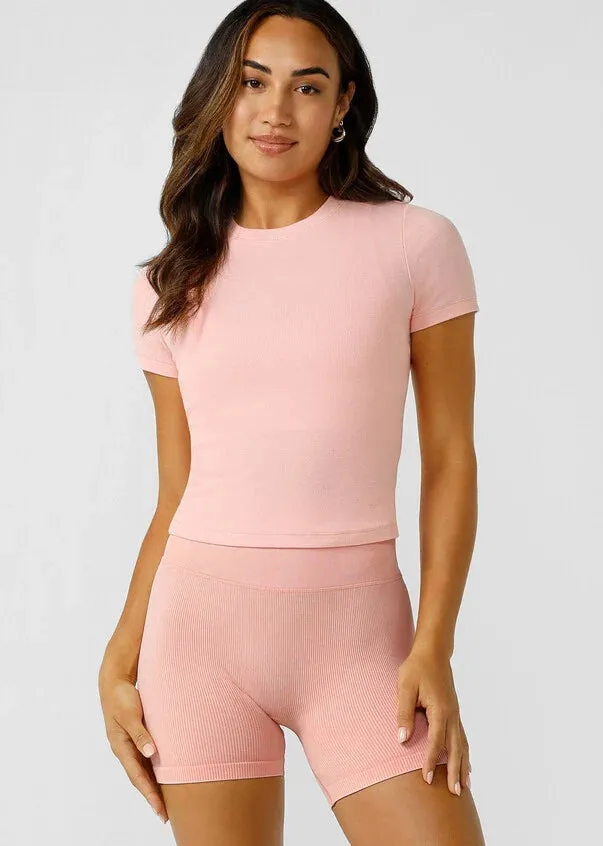 Lorna Jane Weekender Ribbed Short Sleeve Top - Peach