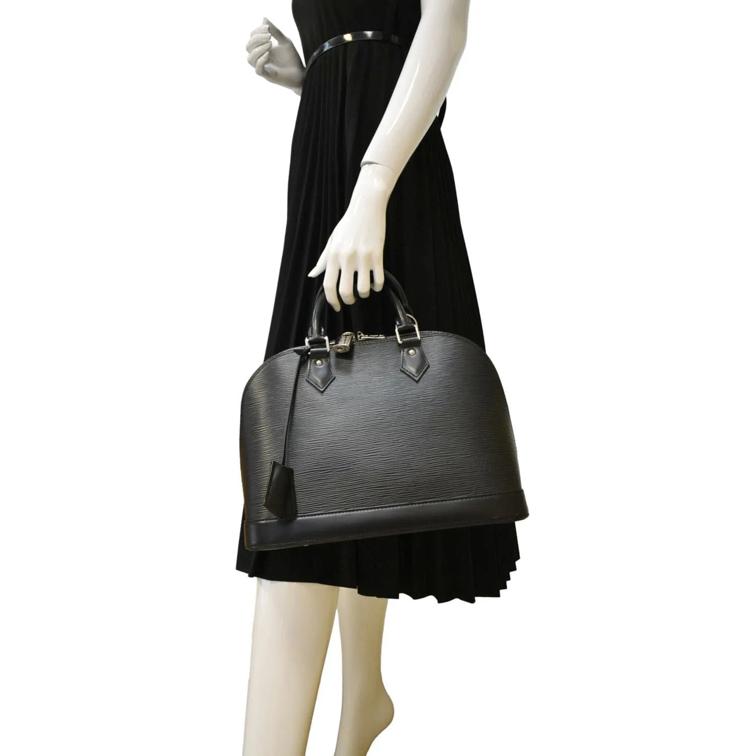 LOUIS VUITTON Alma PM Epi Leather Satchel Bag Black