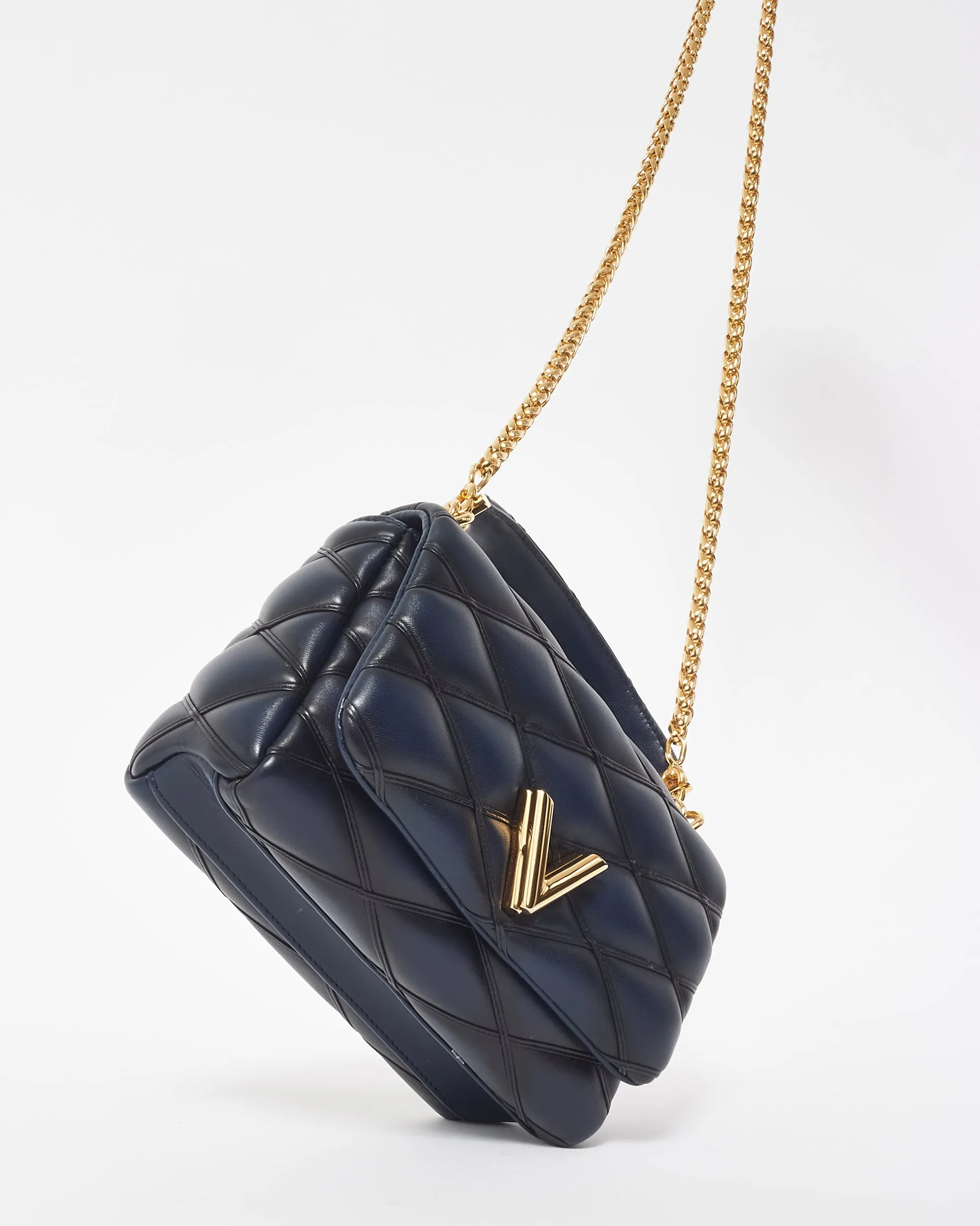 Louis Vuitton Black & Navy Leather Malletage MM Top Handle Bag