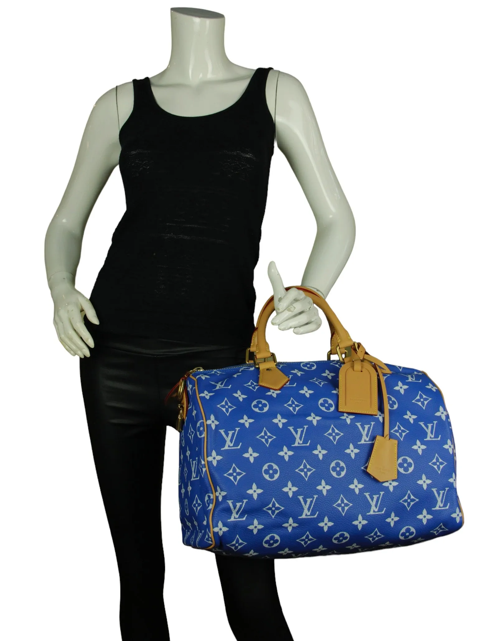 Louis Vuitton Blue Soft Calfskin Monogram Speedy P9 Bandouliere 40