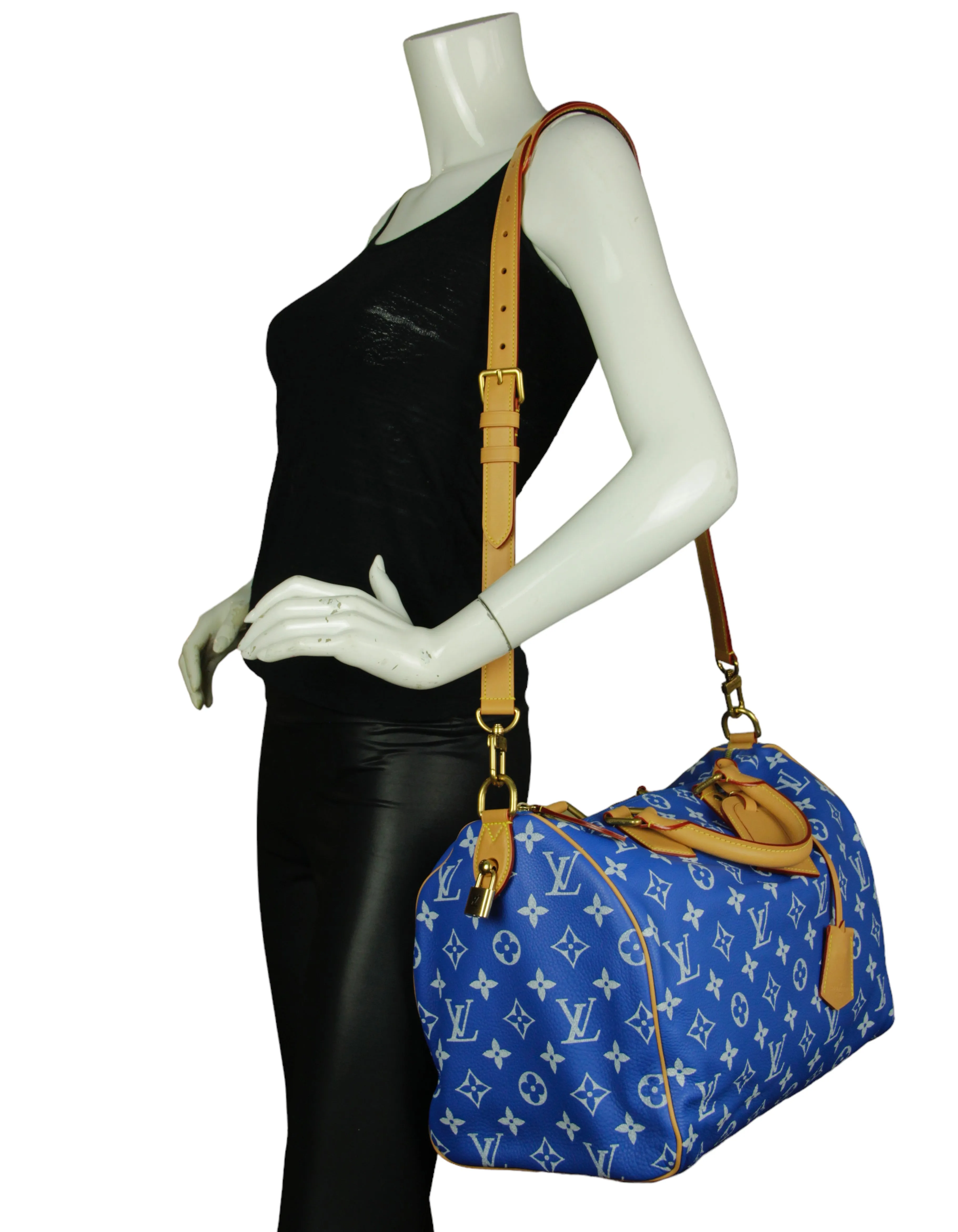 Louis Vuitton Blue Soft Calfskin Monogram Speedy P9 Bandouliere 40