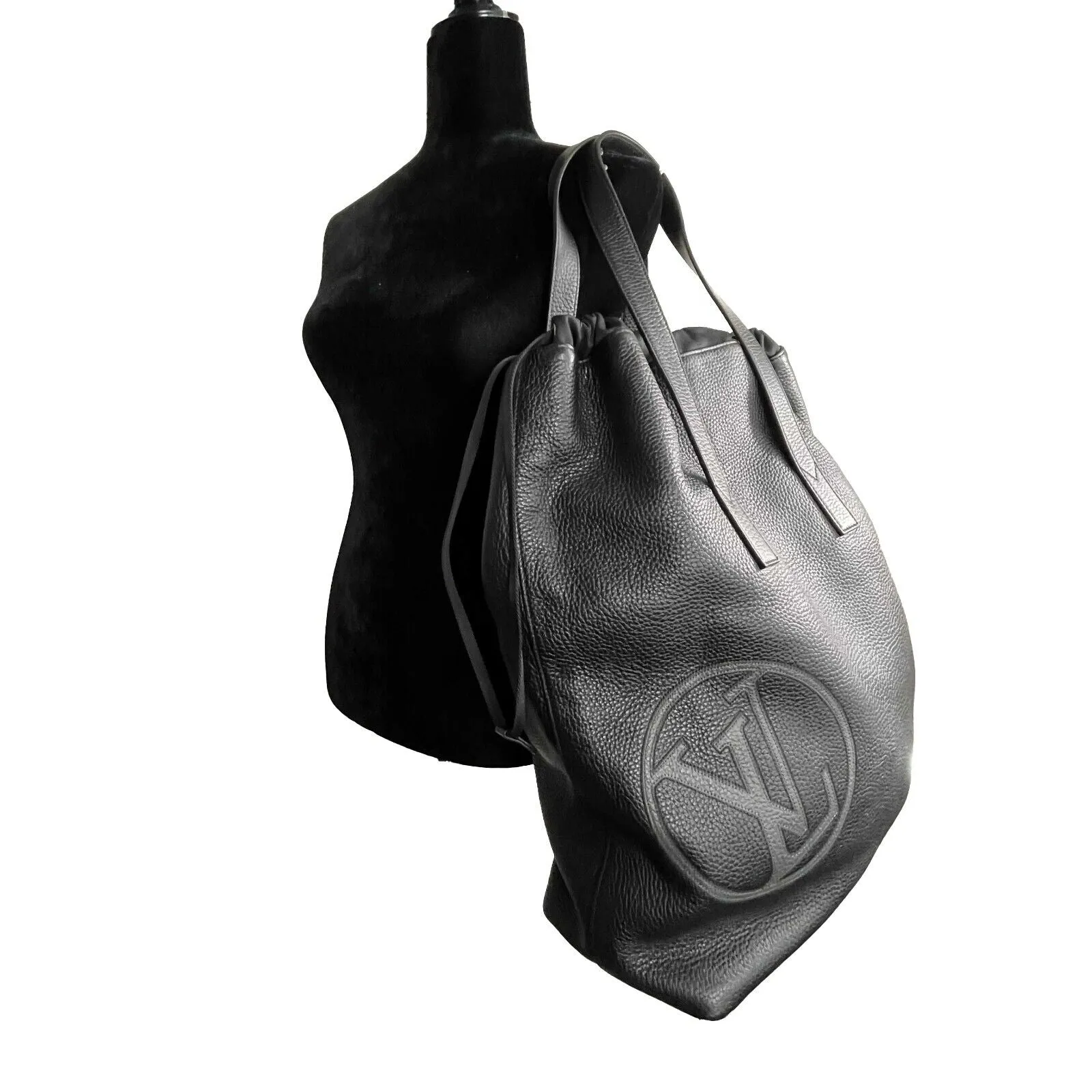 Louis Vuitton Cabas Light Drawstring LV Initials Black Leather Bag
