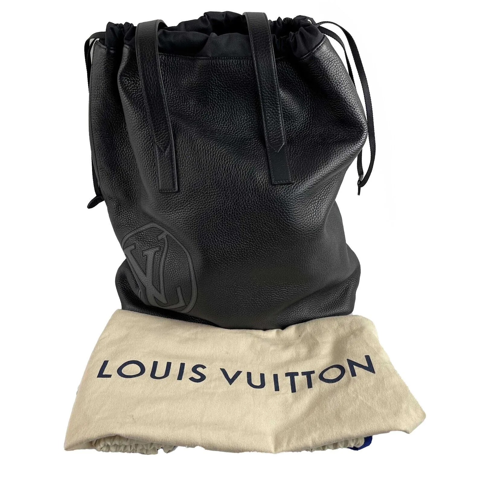 Louis Vuitton Cabas Light Drawstring LV Initials Black Leather Bag