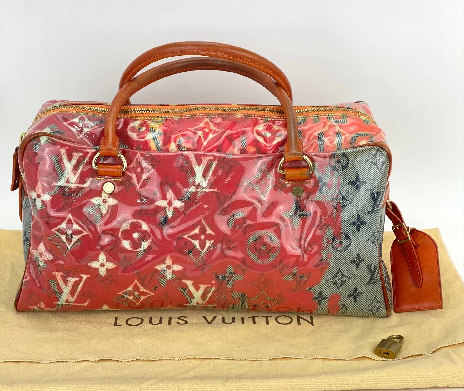 LOUIS VUITTON Limited Edition Richard Prince Pink Denim Weekender PM Pulp Bag Luggage