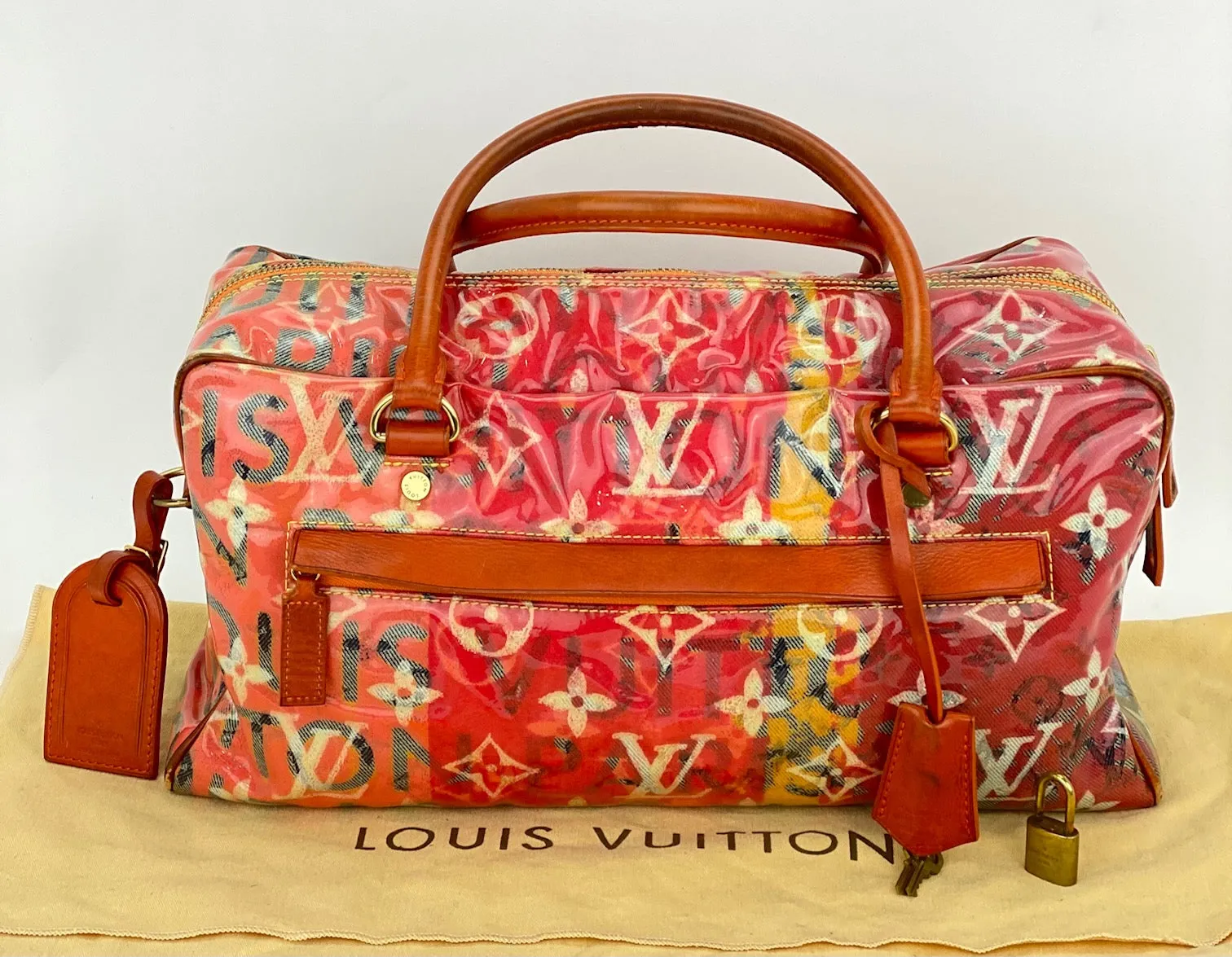 LOUIS VUITTON Limited Edition Richard Prince Pink Denim Weekender PM Pulp Bag Luggage