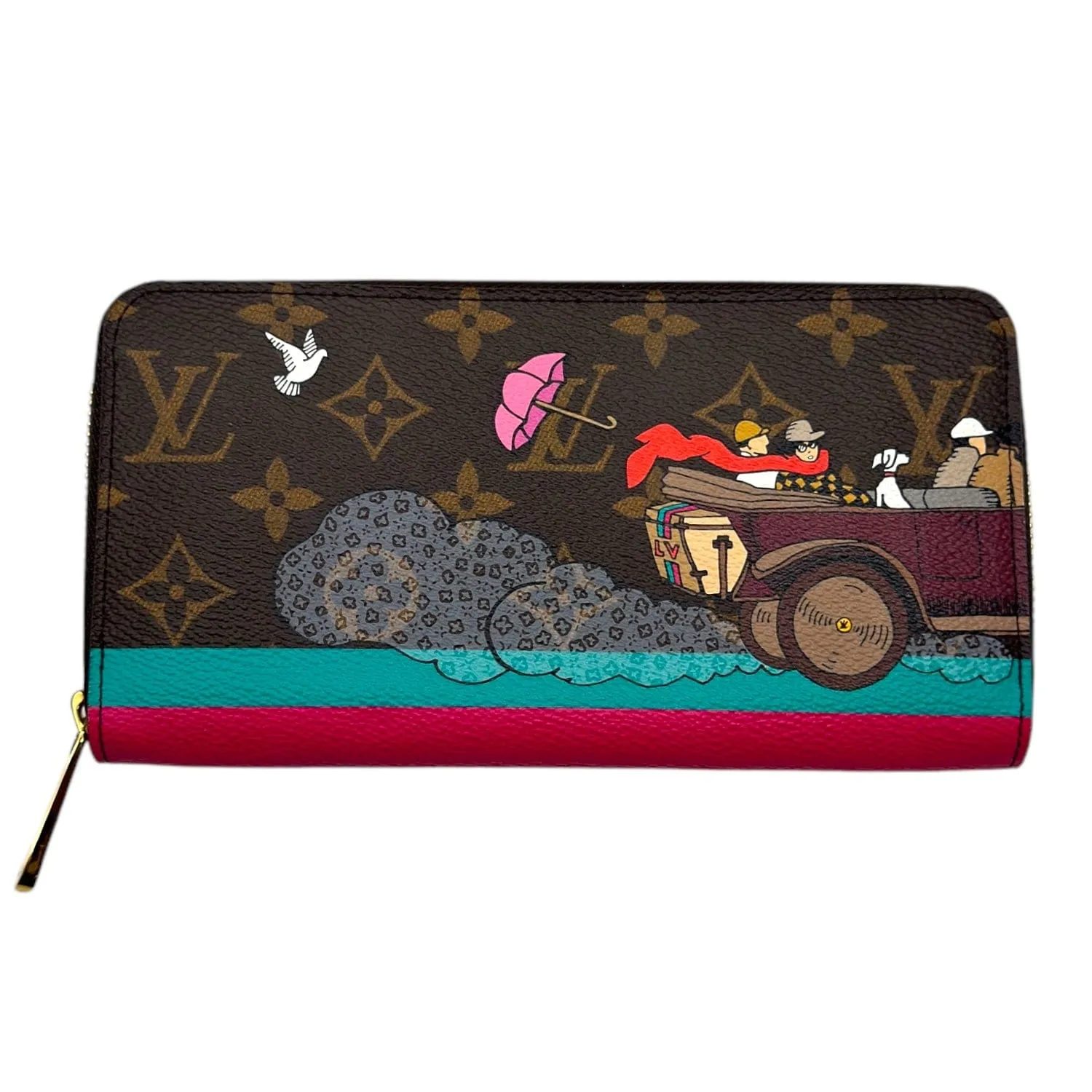 LOUIS VUITTON Monogram 2015 Christmas Animation Sarah Zippy Wallet - Brown & Hibiscus