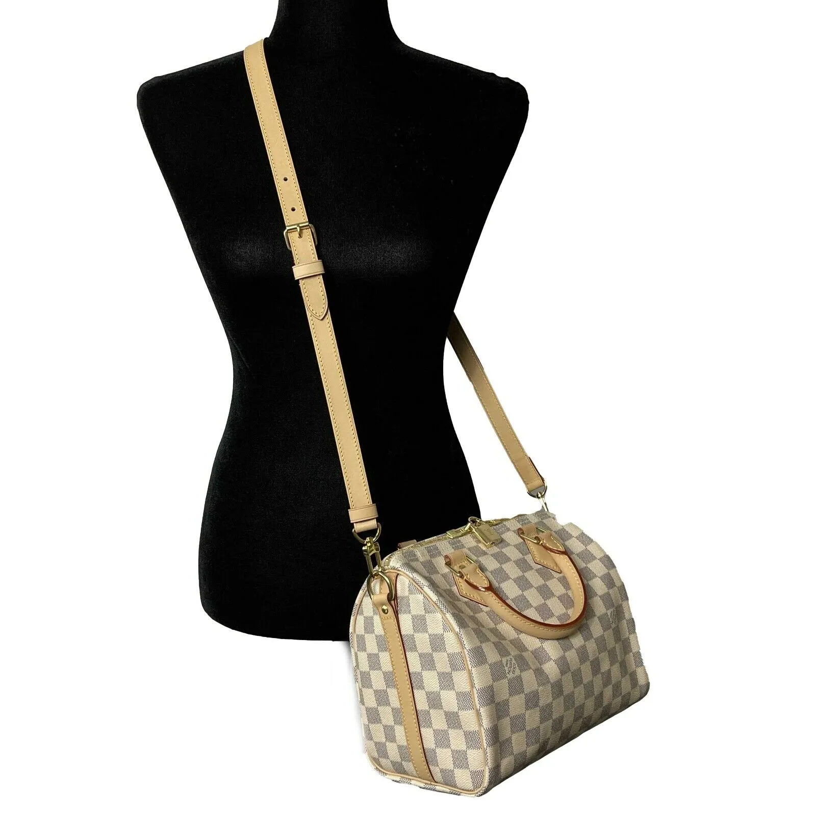 Louis Vuitton - New - Damier Azur Speedy 25 Bandouliere Top Handle Bag w/ Strap