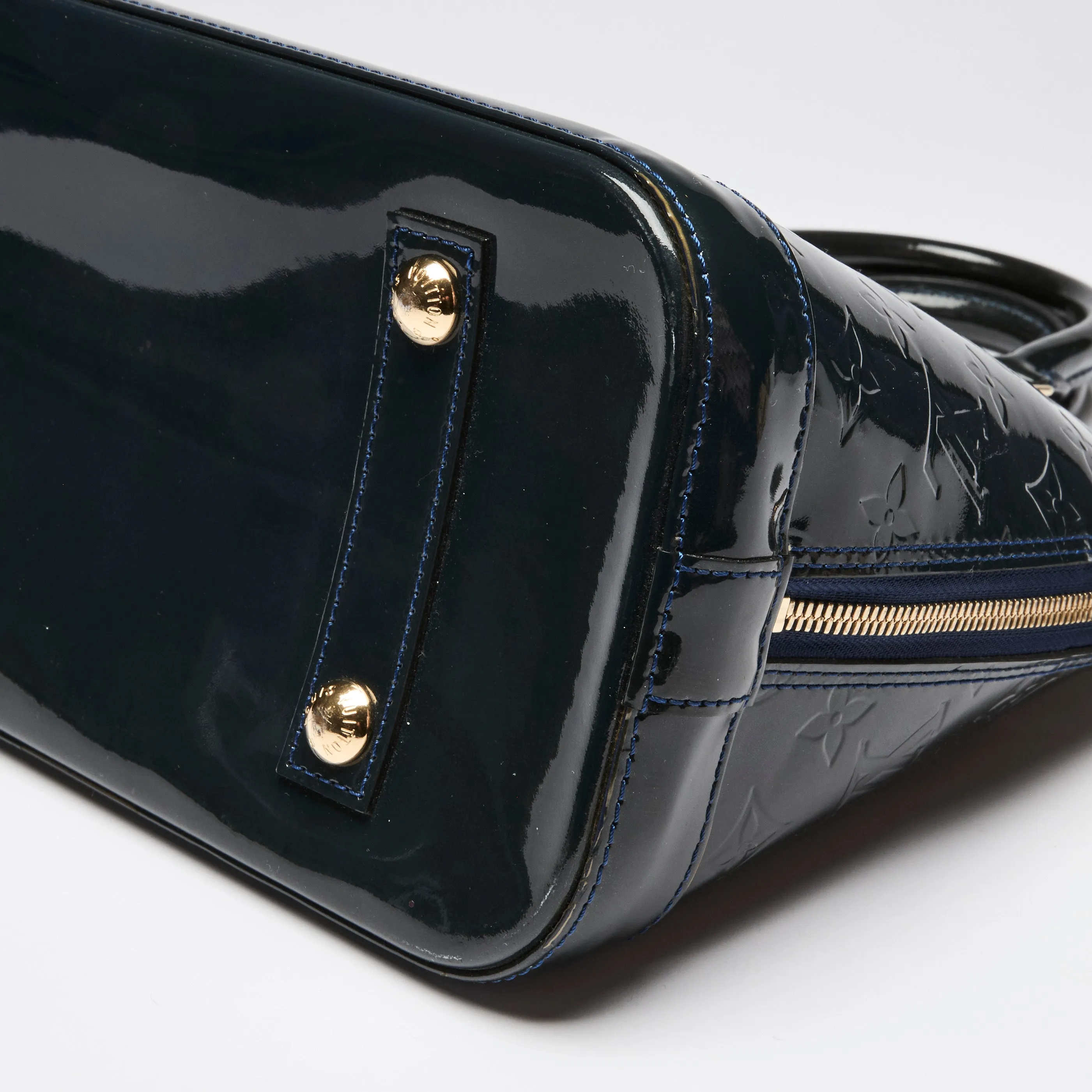 Louis Vuitton "Alma" PM Handbag in Navy Patent Leather