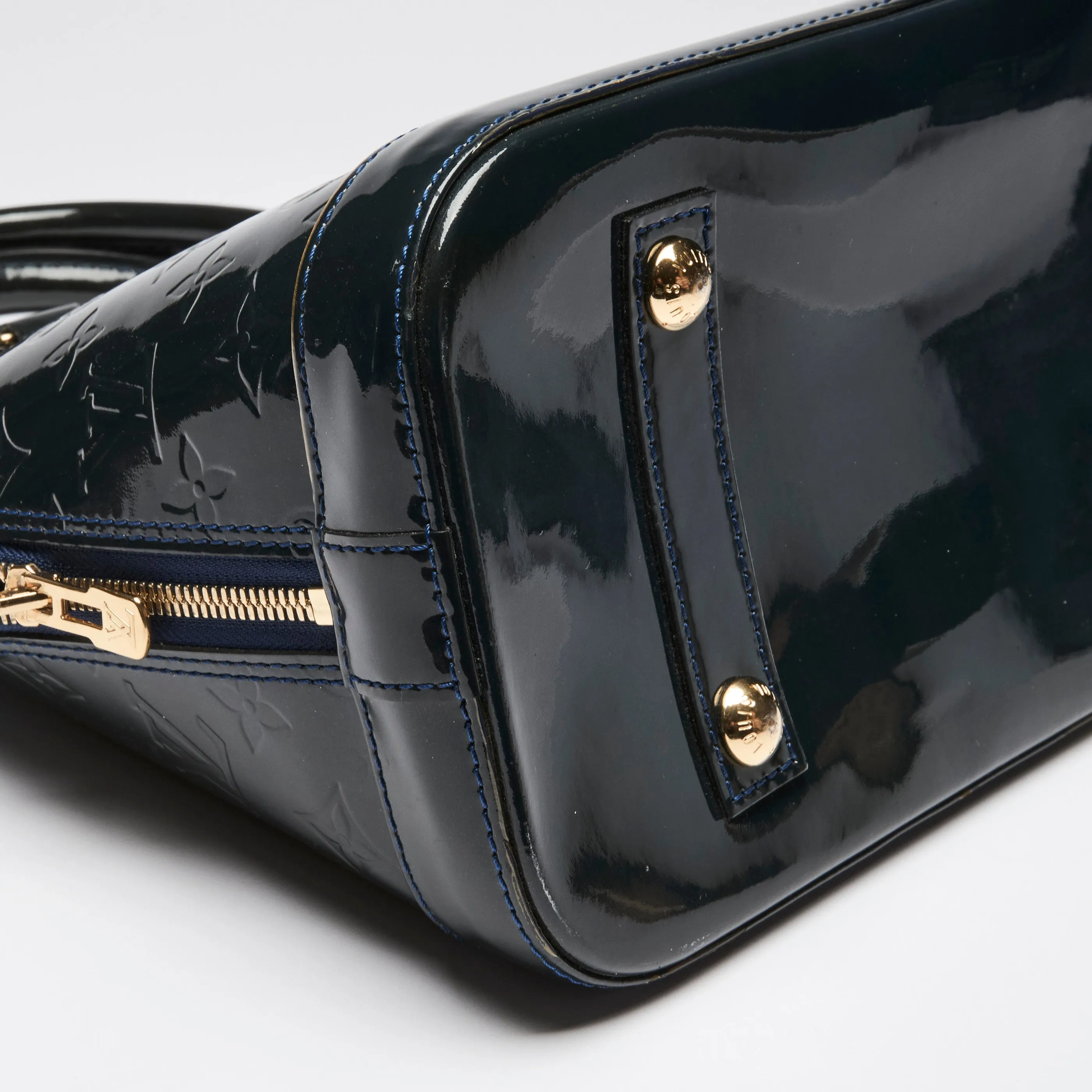 Louis Vuitton "Alma" PM Handbag in Navy Patent Leather