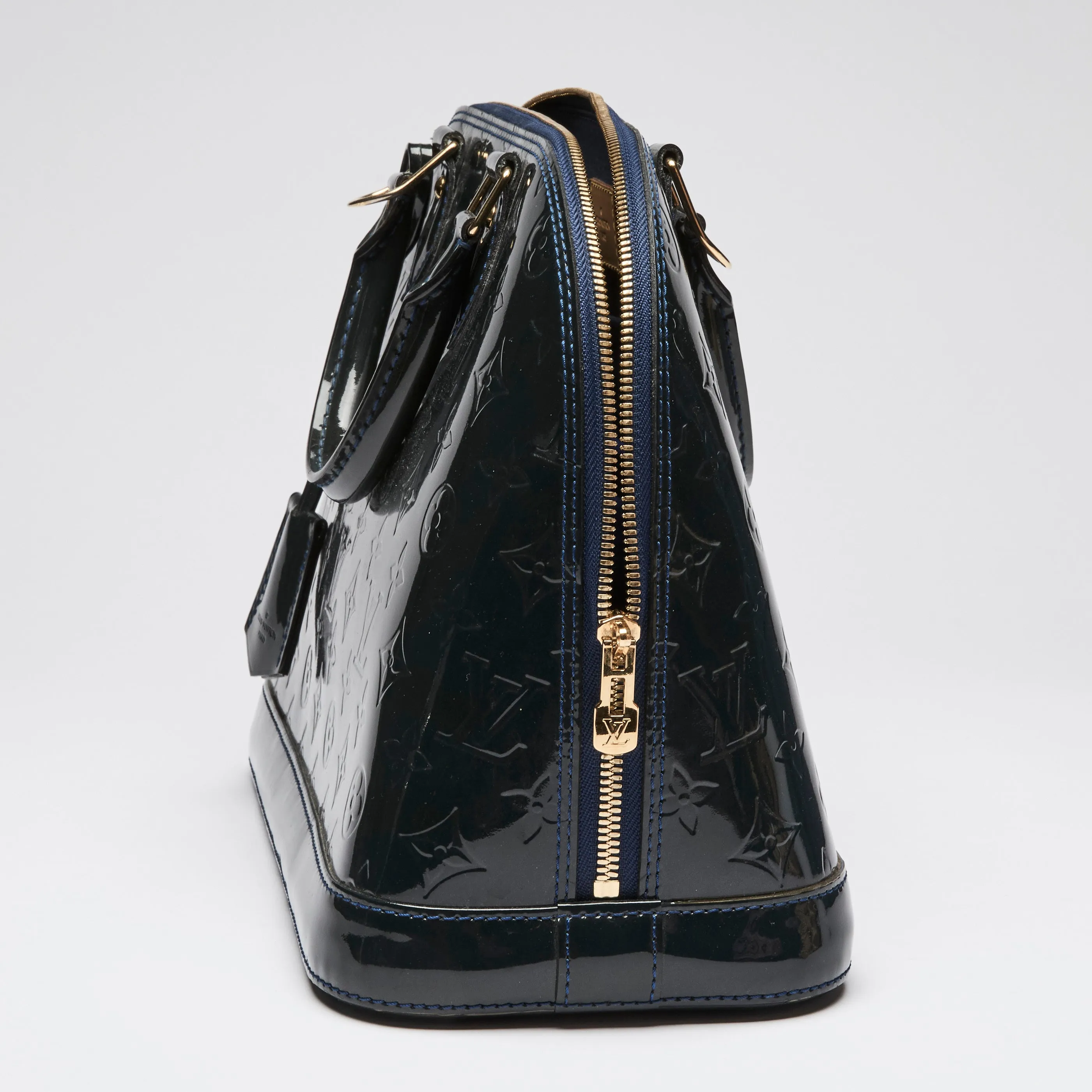 Louis Vuitton "Alma" PM Handbag in Navy Patent Leather