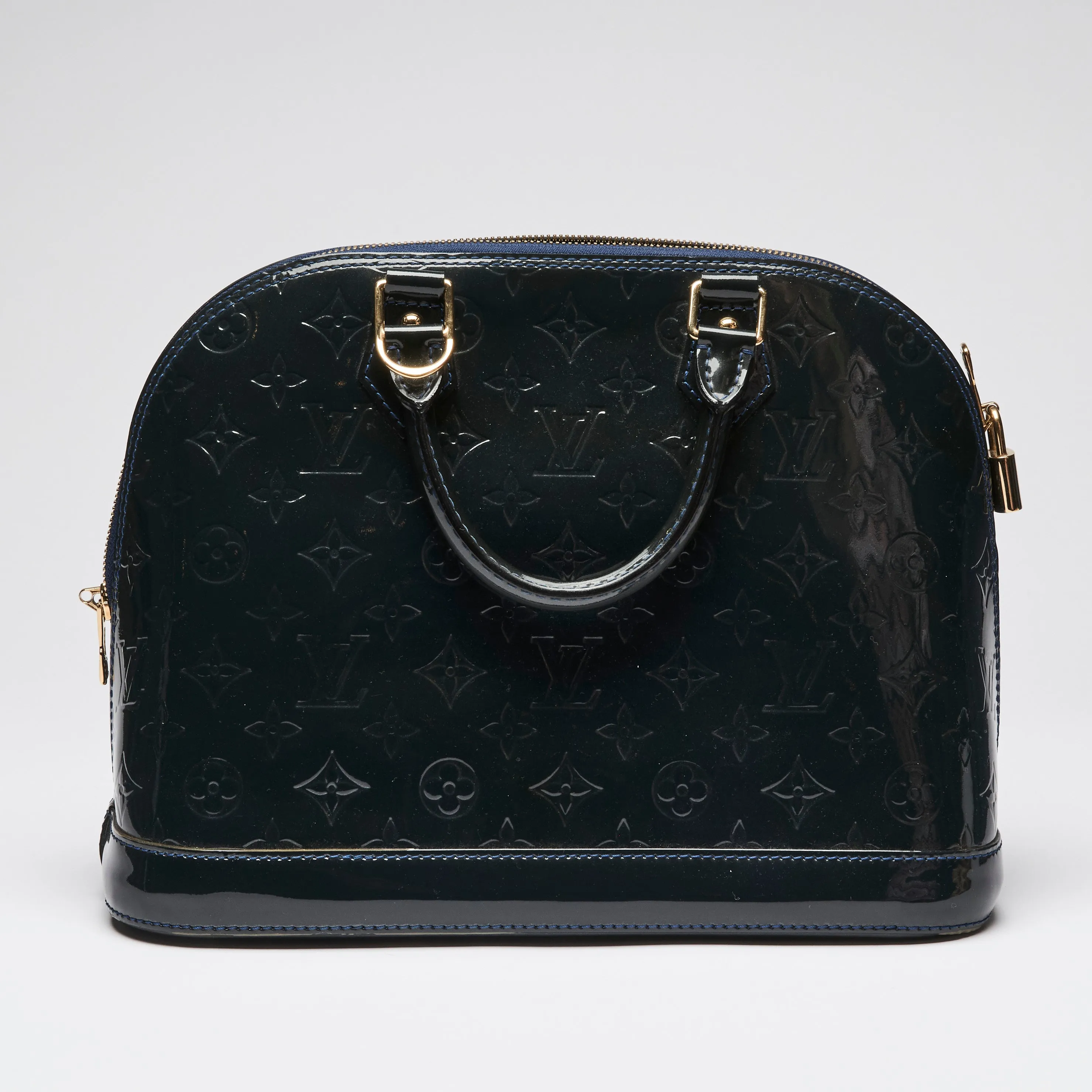 Louis Vuitton "Alma" PM Handbag in Navy Patent Leather