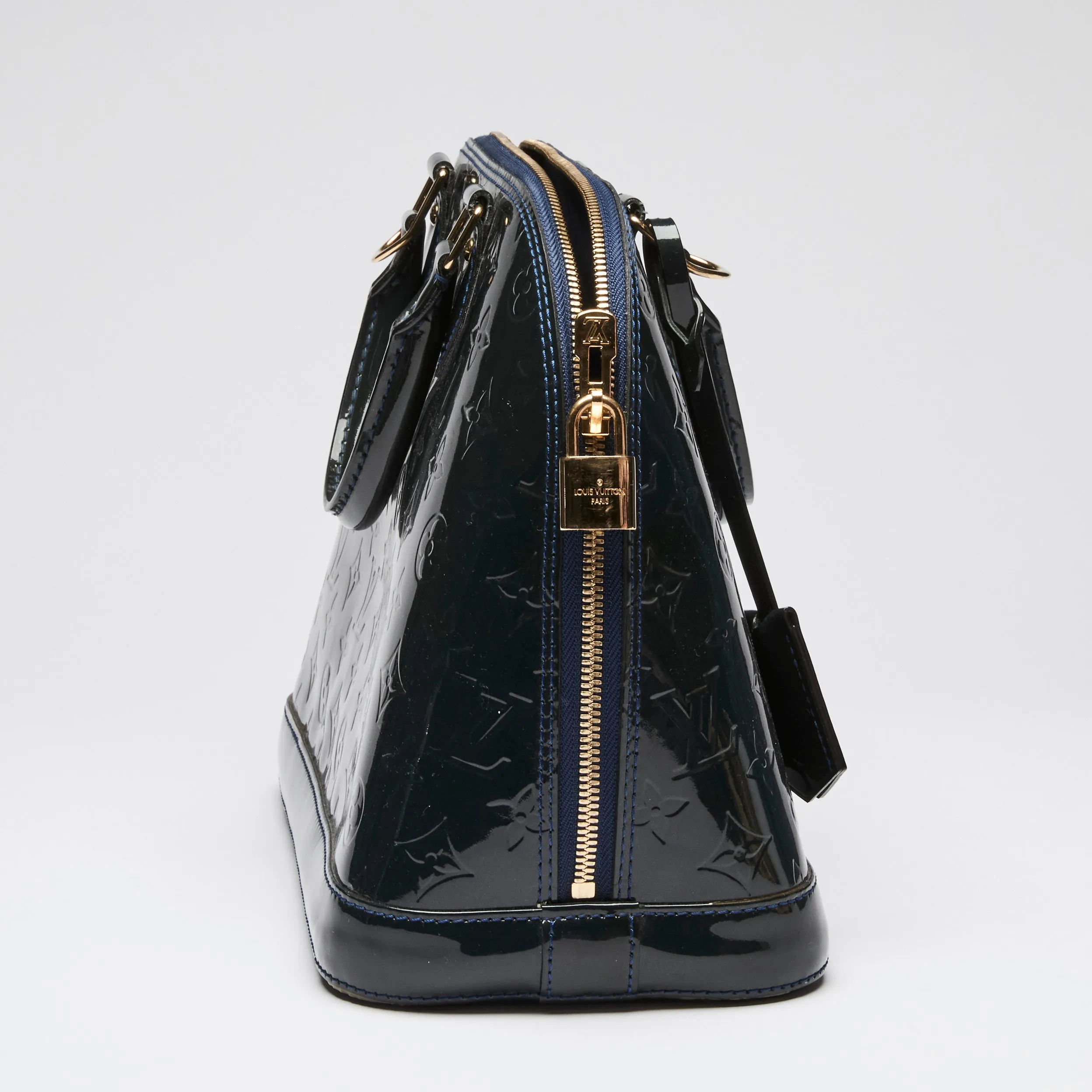 Louis Vuitton "Alma" PM Handbag in Navy Patent Leather