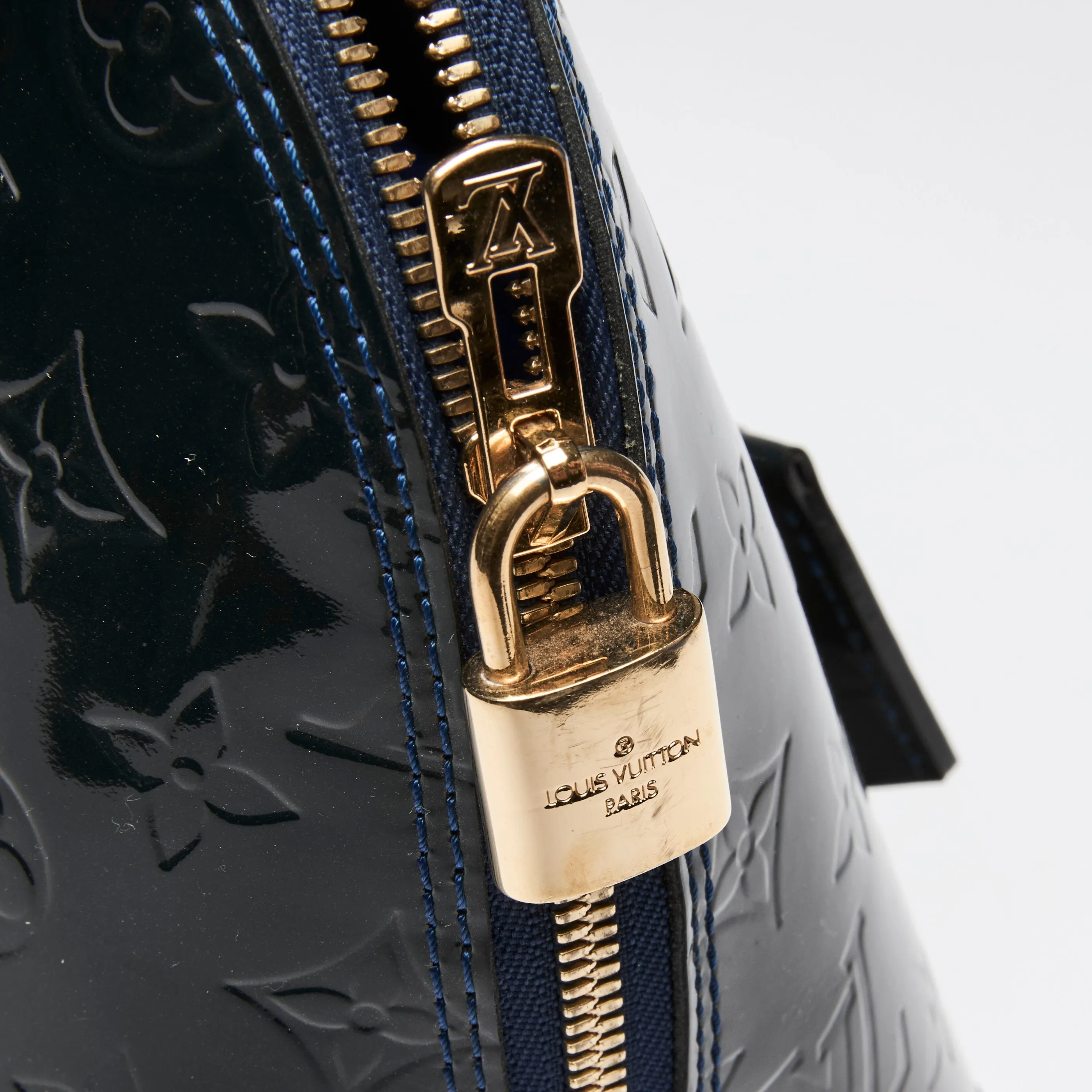 Louis Vuitton "Alma" PM Handbag in Navy Patent Leather