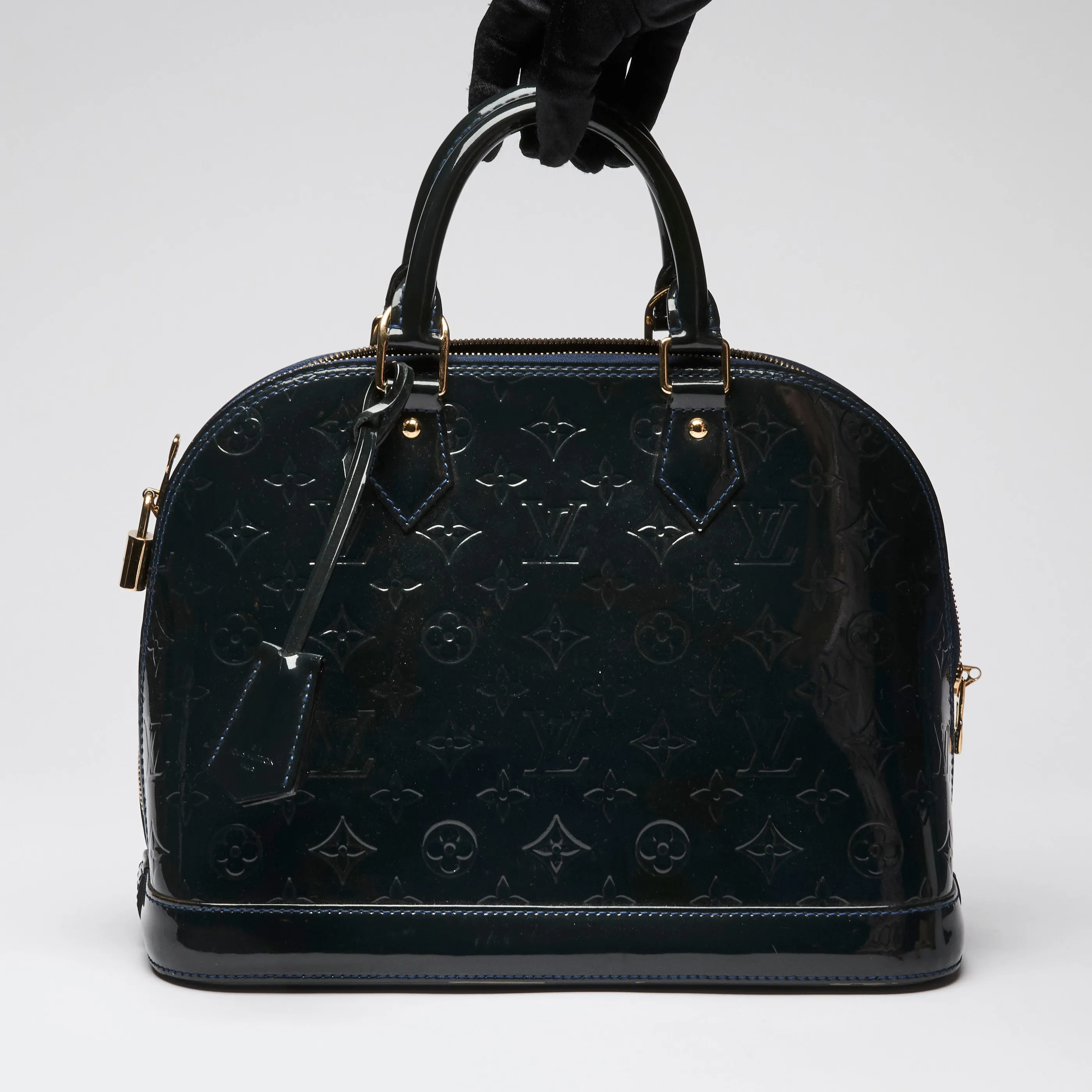 Louis Vuitton "Alma" PM Handbag in Navy Patent Leather